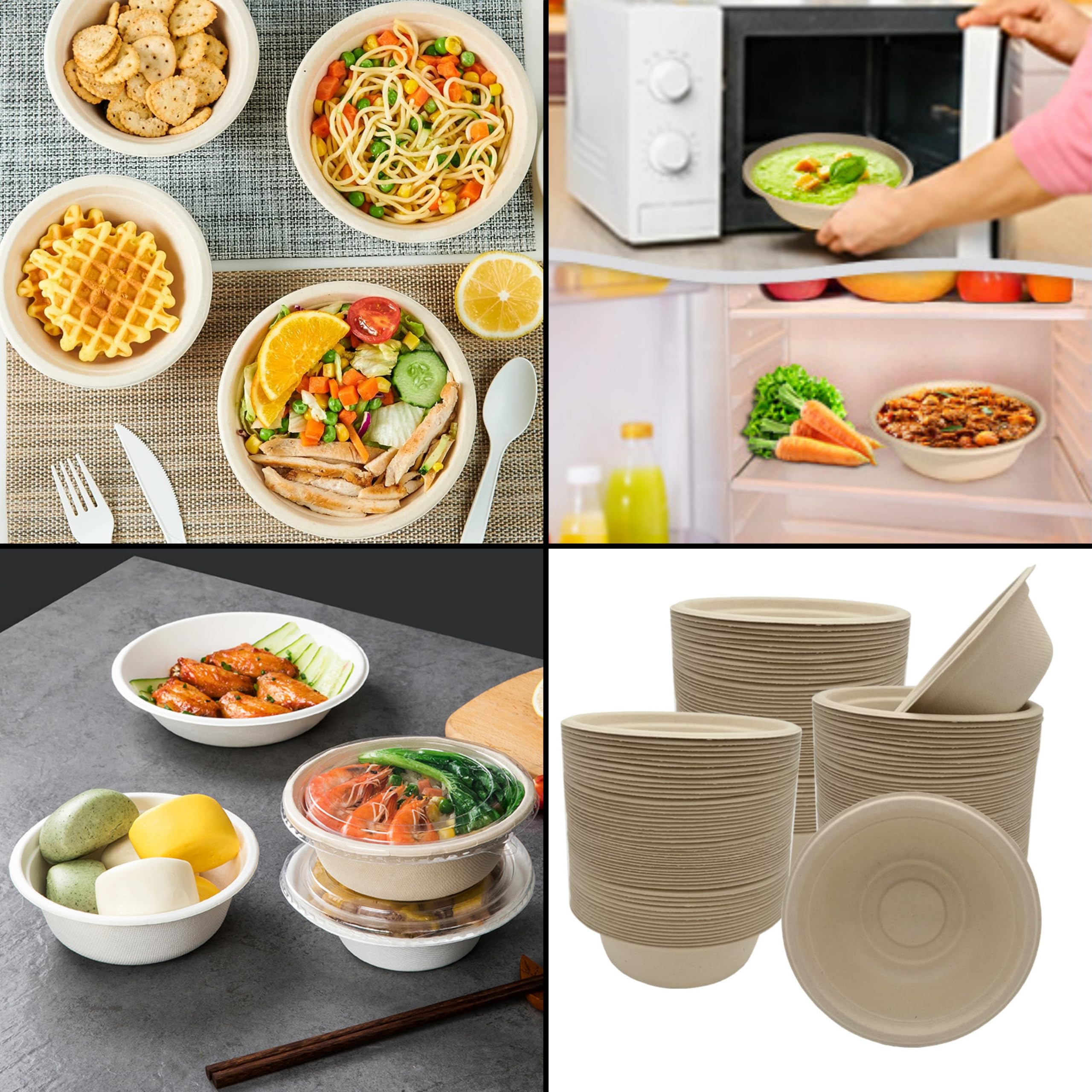 Salad Paper Bowl, Round Eco-Friendly Sugarcane Bowl, Compostable and Biodegradable Soup Bowl, Suitable for Salad, Dessert, Milk, Grains 12 Ounces, 150PCS