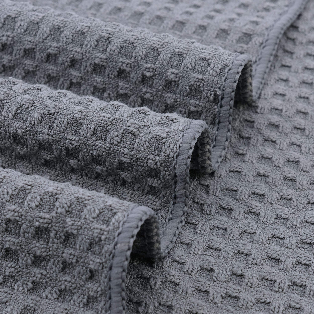 Polyte Ultra Premium Microfiber Kitchen Dish Hand Towel Waffle Weave, 8 Pack (12x12 in, Grey)
