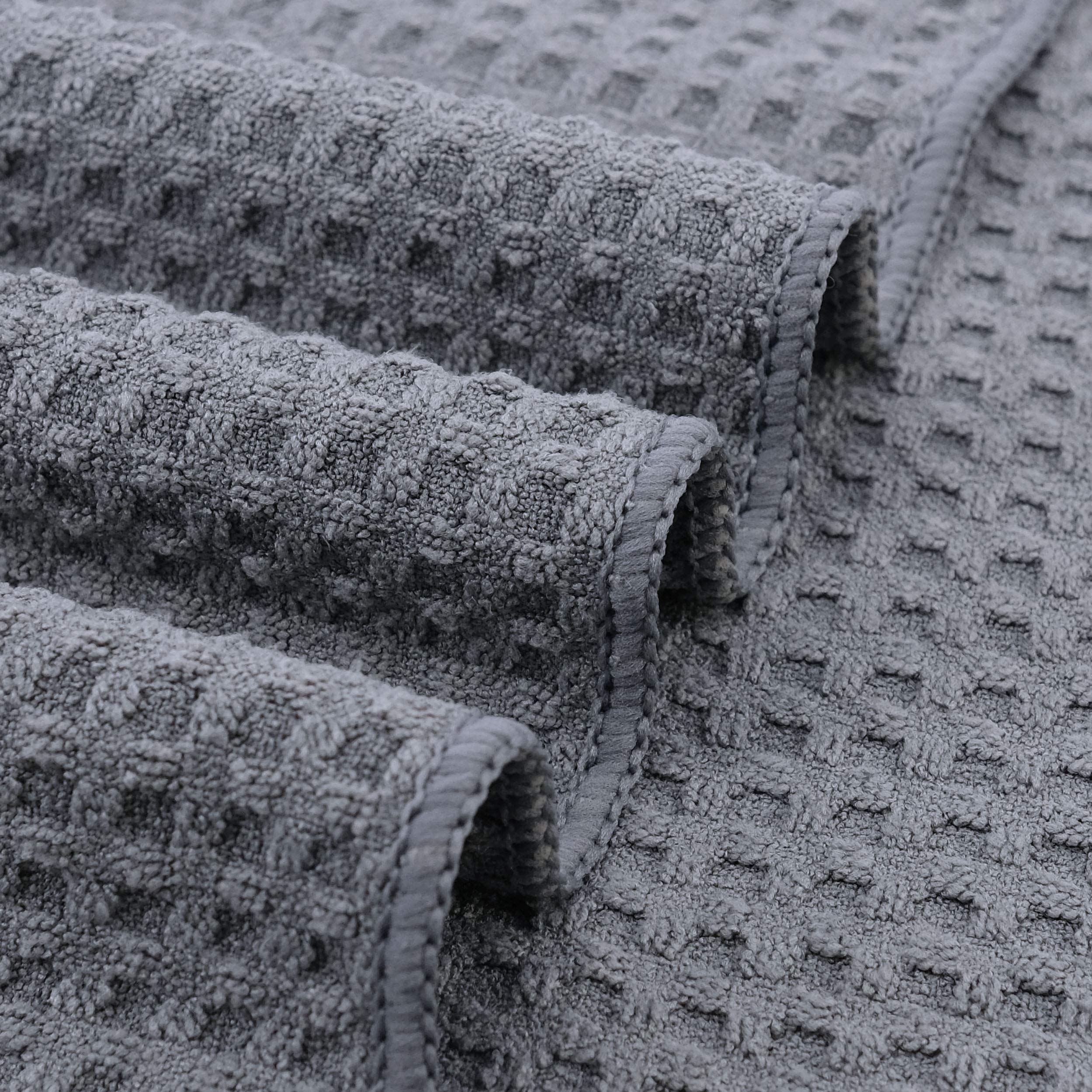 Polyte Ultra Premium Microfiber Kitchen Dish Hand Towel Waffle Weave, 8 Pack (12x12 in, Grey)