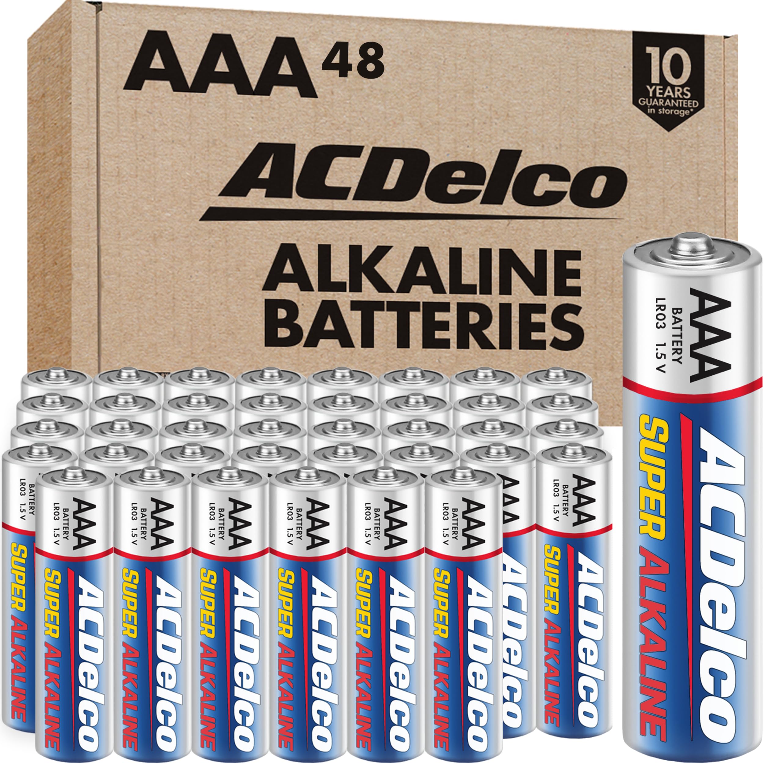 ACDelco 48-Count Triple AAA Batteries, Maximum Power Super Alkaline Battery for Home and Office, 10-Year Shelf Life, Reclosable Packaging