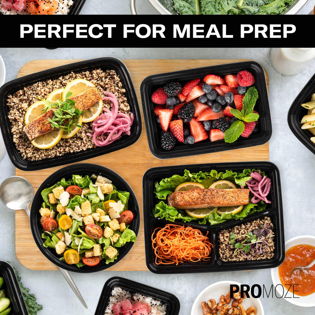50-Pack Meal Prep Plastic Microwavable Food Containers for Meal Prepping with Lids 28 oz. 1 Compartment Black Rectangular Reusable Storage Lunch Boxes -BPA-Free Food Grade -Freezer & Dishwasher Safe