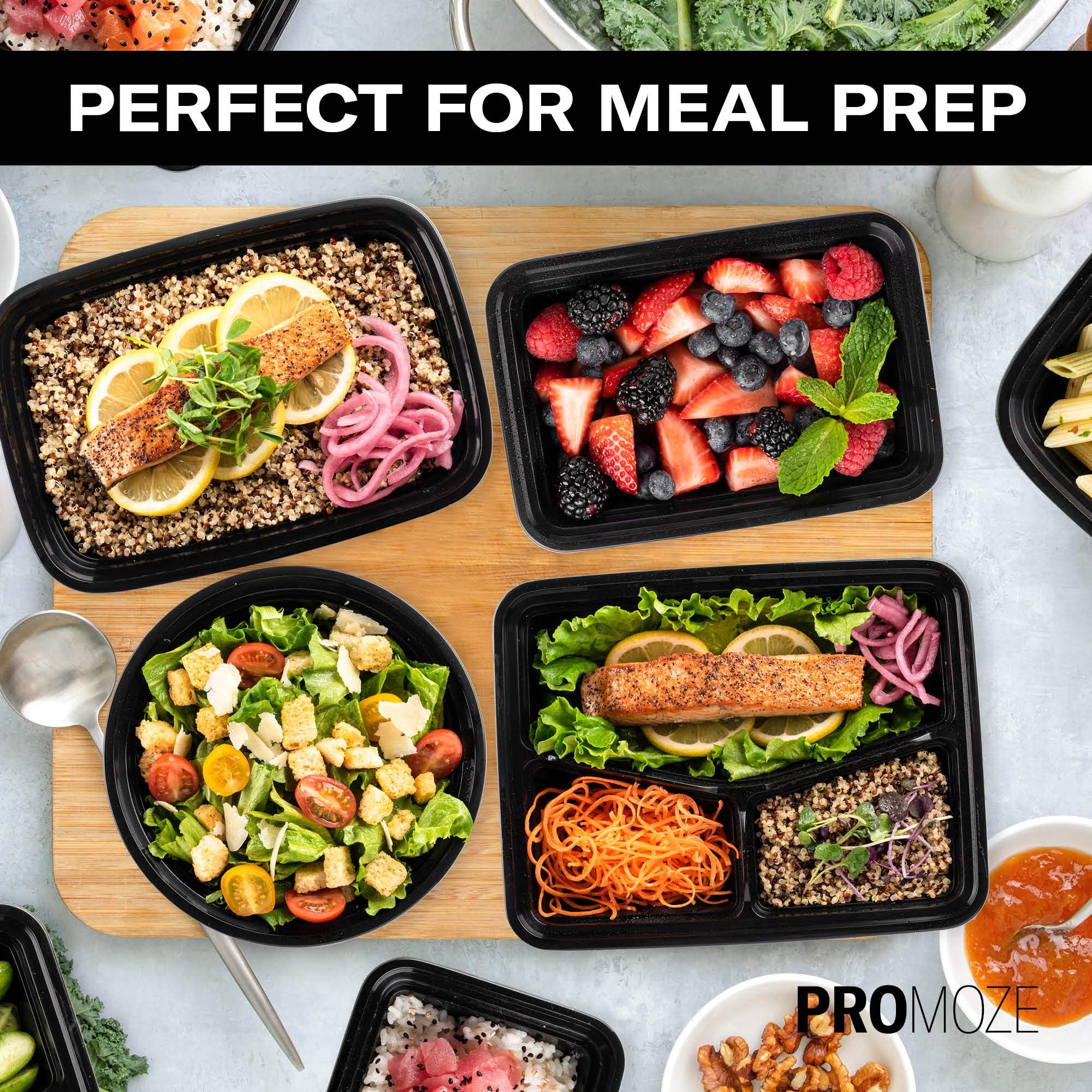 50-Pack Meal Prep Plastic Microwavable Food Containers for Meal Prepping with Lids 28 oz. 1 Compartment Black Rectangular Reusable Storage Lunch Boxes -BPA-Free Food Grade -Freezer & Dishwasher Safe