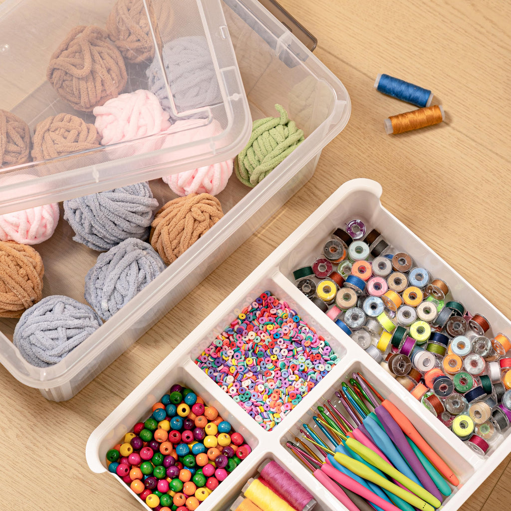 Citylife 17QT Plastic Storage Box with Removable Tray Craft Organizers and Storage Clear Storage Container for Organizing Bead, Tool, Sewing