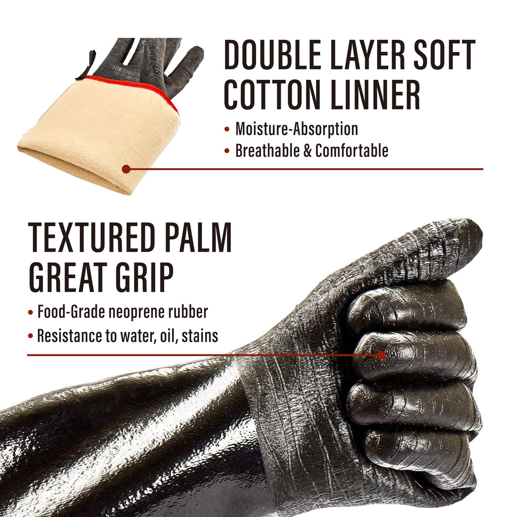 RAPICCA BBQ Gloves Oven Mitts-Smoker, Grill, Cooking Barbecue,Handling Heat Food Right on Your Fryer, Grill or Oven. Waterproof, Heat Resistant, Fireproof, Oil Resistant Neoprene Coating 14-Inch XL