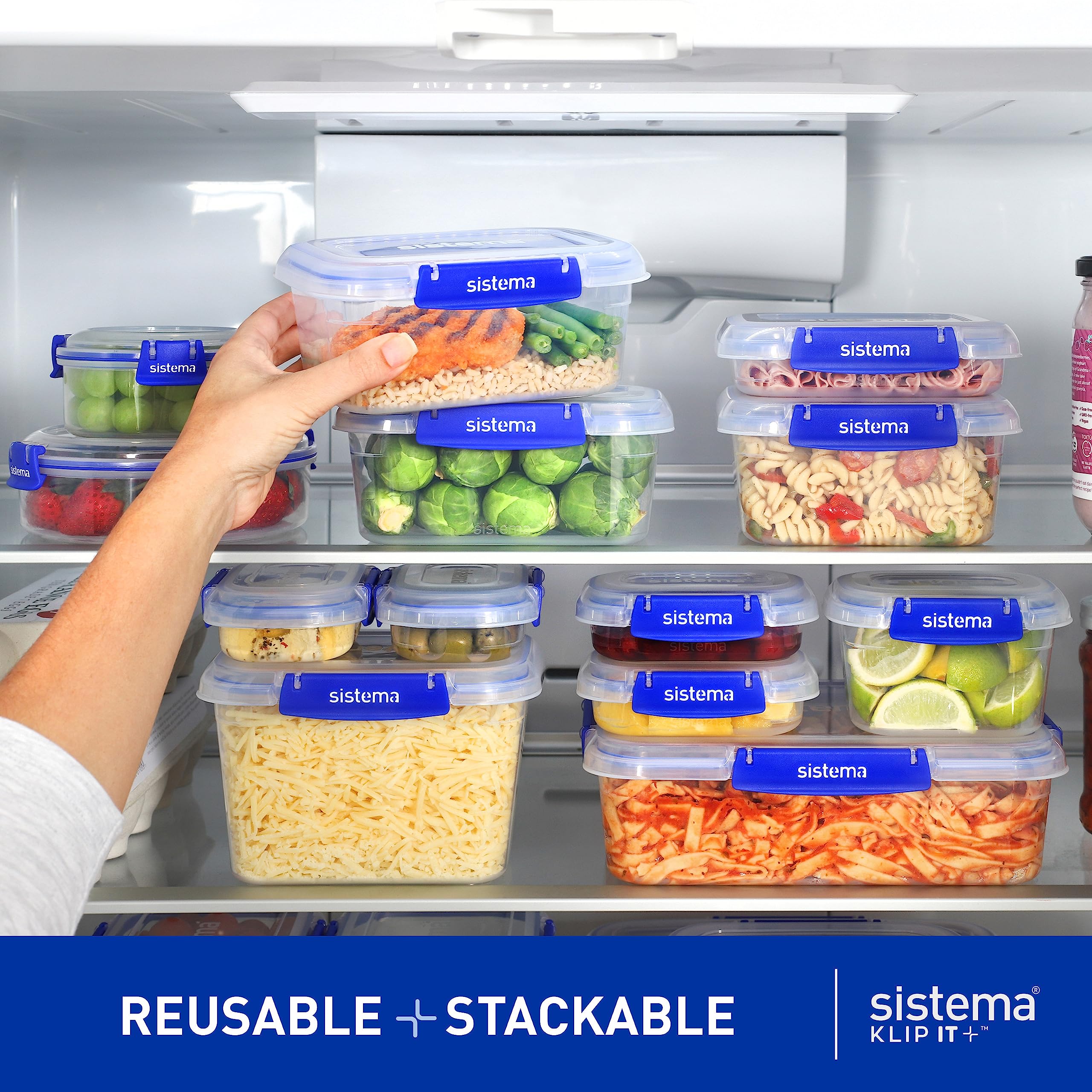 Sistema KLIP IT PLUS Food Storage Containers, Leak-Proof Seal, Airtight & Stackable Meal Prep Container Set with Lids, School Lunch Boxes & Snack Boxes, BPA-Free, 6 Count (3 x 1L, 2 x 400mL, 1 x 2.2L)