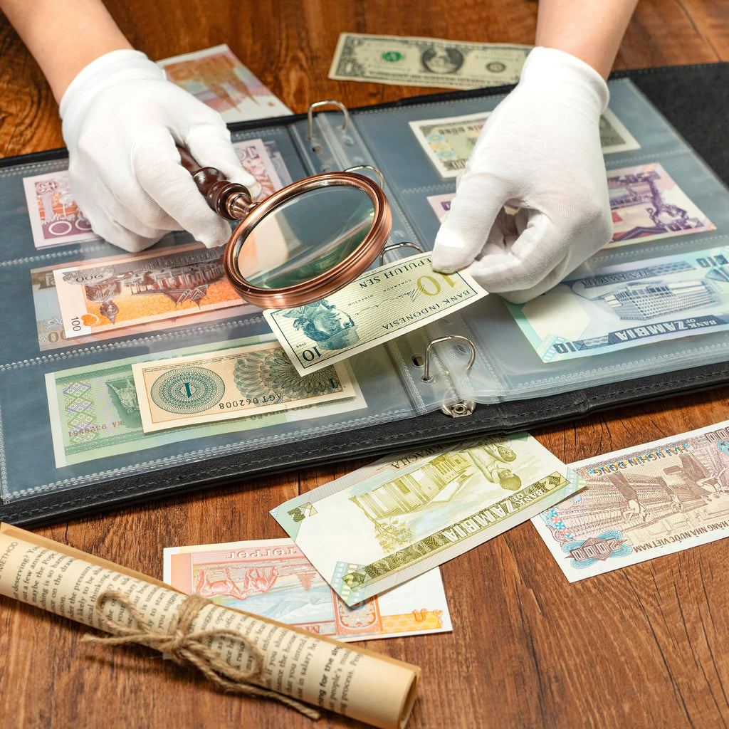 300 Pockets Currency Pages - 50 Sheets Double-Sided Currency Sleeves PP Material Currency Holder Collecting Album Pages for Paper Money Collection PCP0150