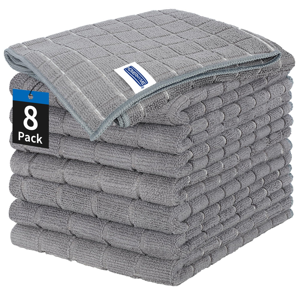 HOMERHYME Microfiber Cleaning Cloth, 8 Pack Cleaning Towels, Grey All-Purpose Quick Dry Reusable Kitchen Towels, Lint Free & Absorbent Dishcloth for Kitchen Car House Office 25'' x 15''