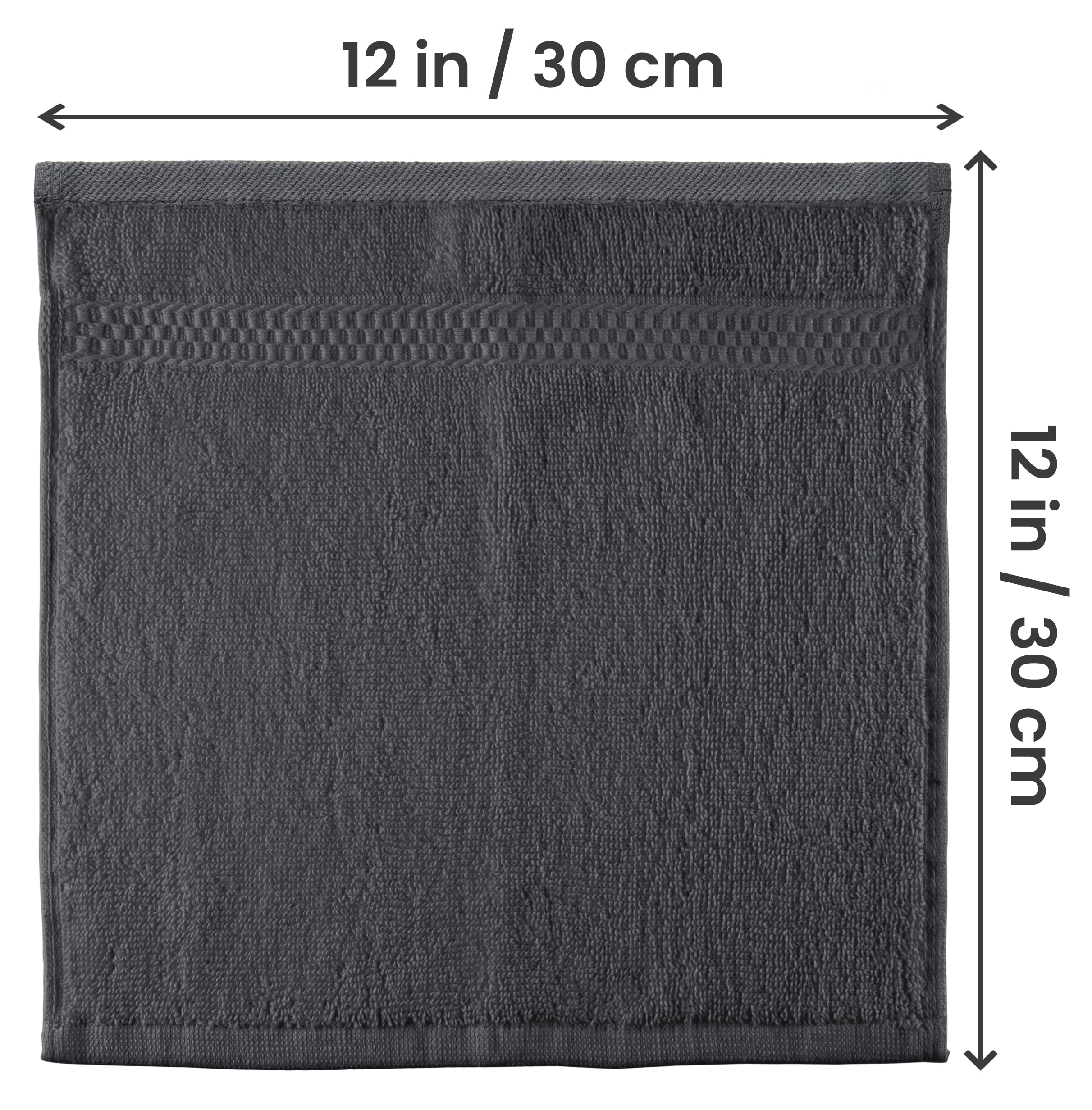 Utopia Towels Premium Washcloth Set, 12 by 12 Inches, 600 GSM 100% Cotton Face Cloths, Highly Absorbent and Soft Feel Fingertip Towels, 12 Pack, Grey