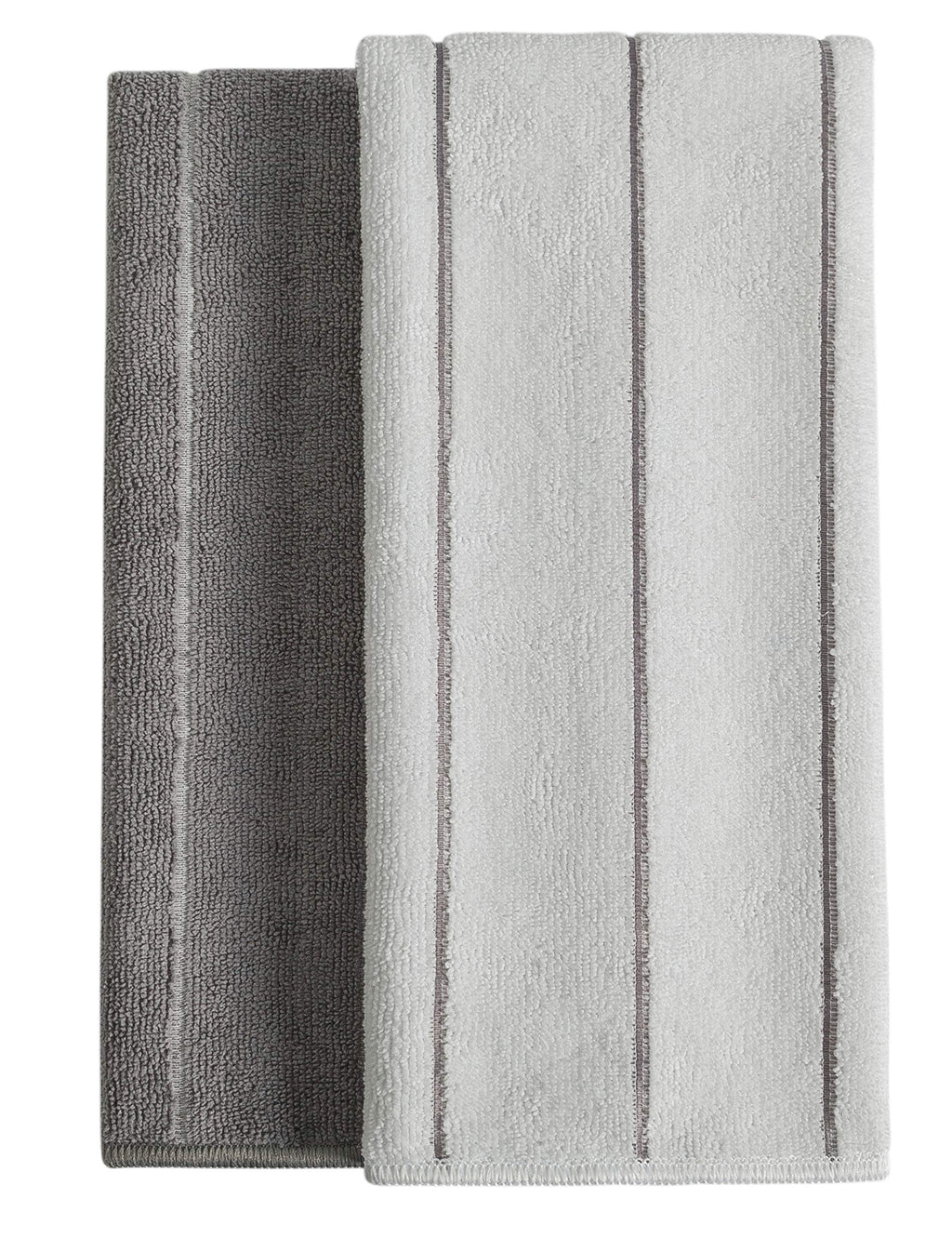 Microfiber Kitchen Towels - Super Absorbent, Soft and Solid Color Dish Towels, 8 Pack (Stripe Designed Grey and White Colors), 26 x 18 Inch (Grey)