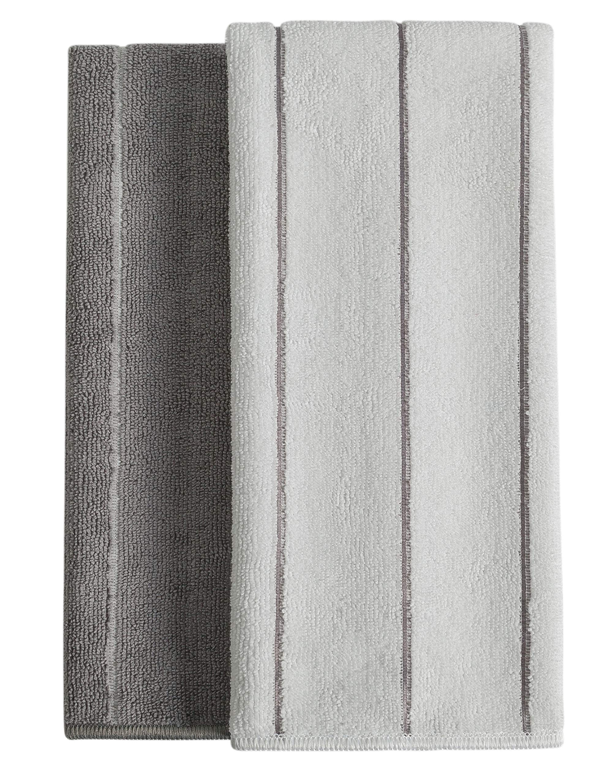 Microfiber Kitchen Towels - Super Absorbent, Soft and Solid Color Dish Towels, 8 Pack (Stripe Designed Grey and White Colors), 26 x 18 Inch (Grey)