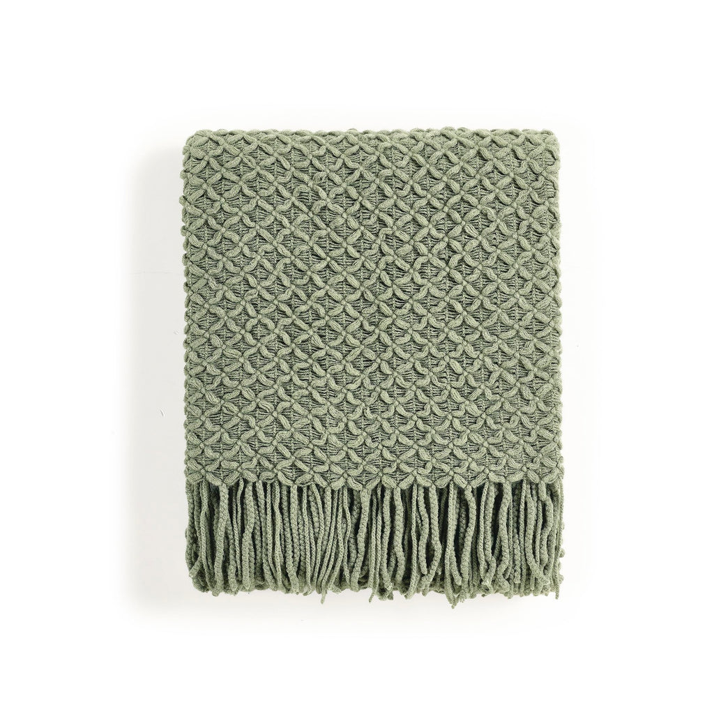 CREVENT Farmhouse Boho Knitted Throw Blanket for Couch Sofa Chair Bed Home Decoration, Soft Warm Cozy Light Weight for Spring Summer Fall (127cmX152cm Sage Green)