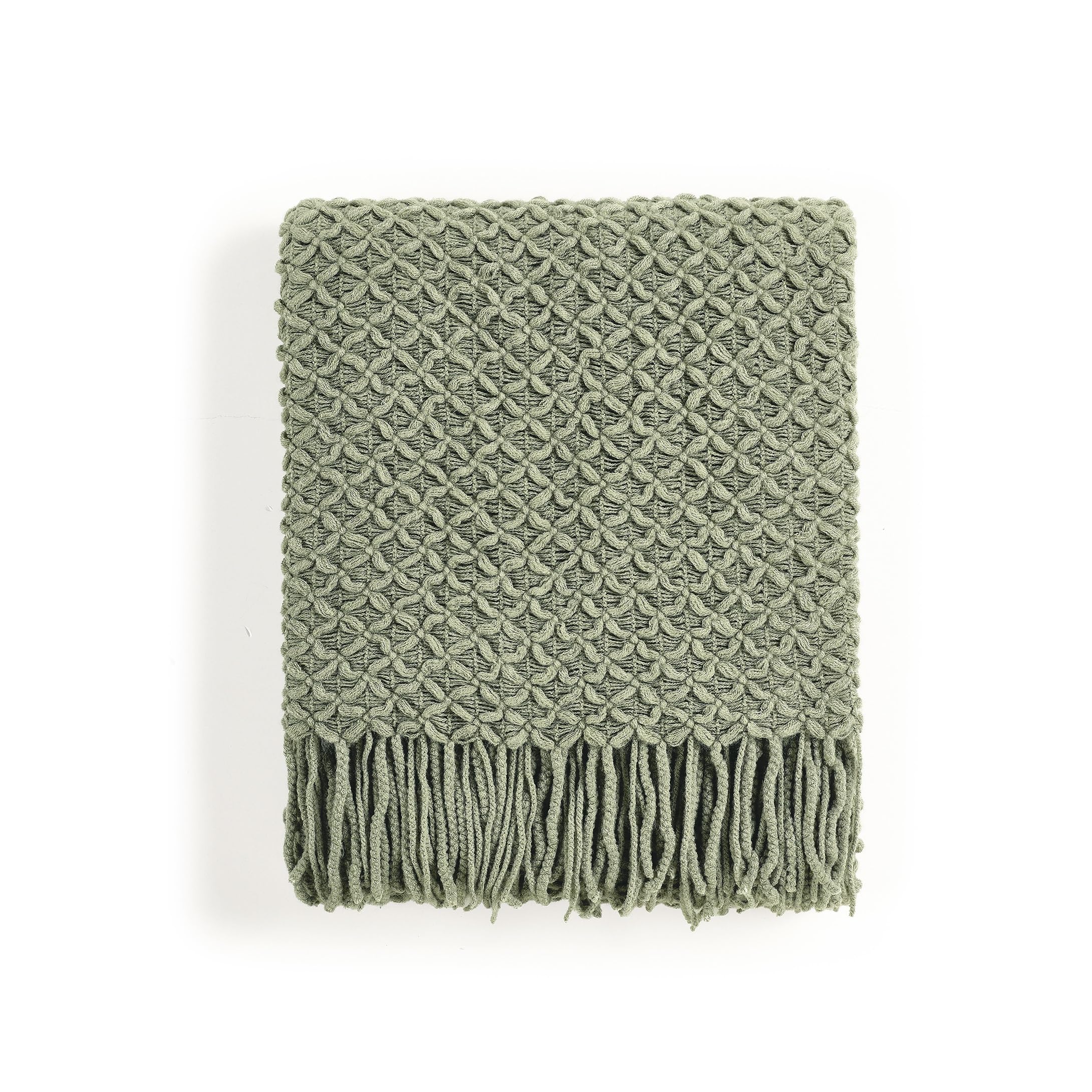 CREVENT Farmhouse Boho Knitted Throw Blanket for Couch Sofa Chair Bed Home Decoration, Soft Warm Cozy Light Weight for Spring Summer Fall (127cmX152cm Sage Green)