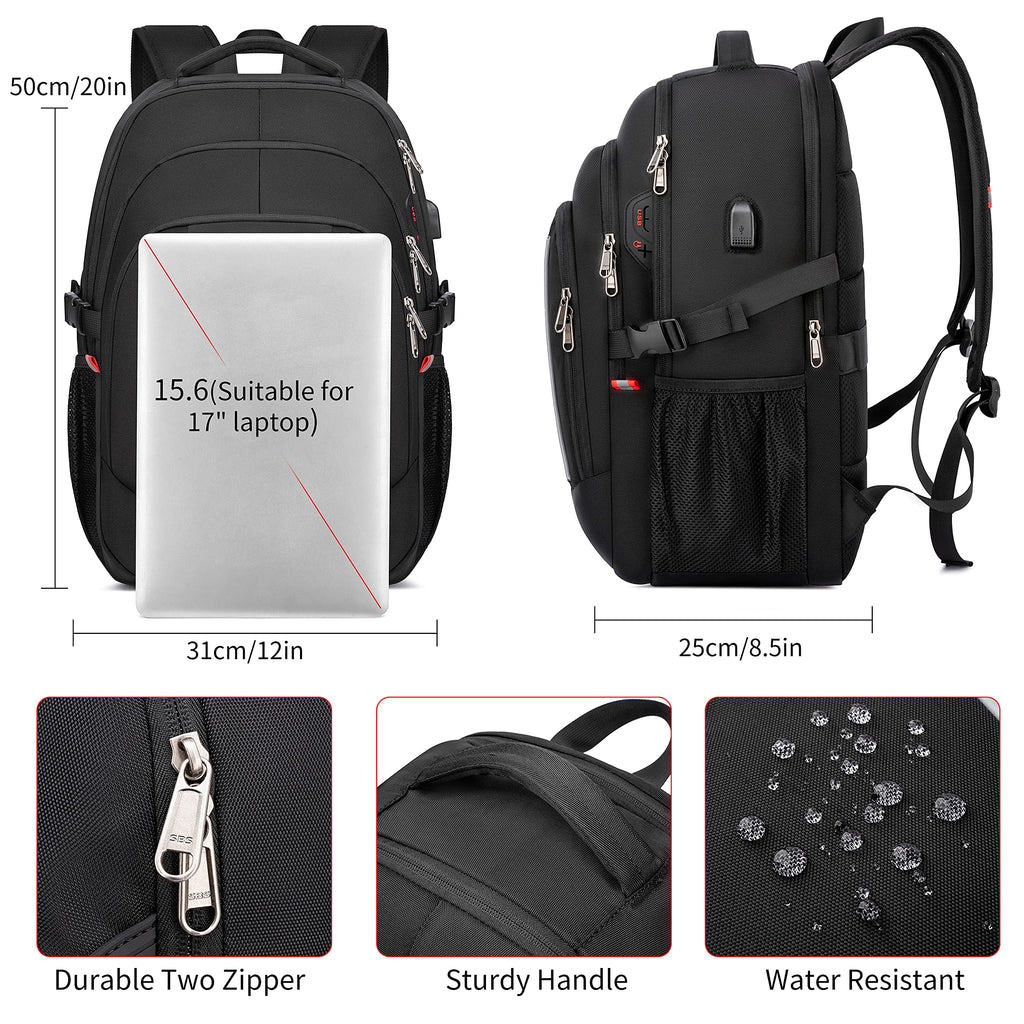 Backpack,17.3 inch Laptop Backpack,Large Bookbag Computer Rucksack with USB Charging Port,Water Resistant Sturdy Backpack for Business College School Travel,Men Women Casual Daypack,Black