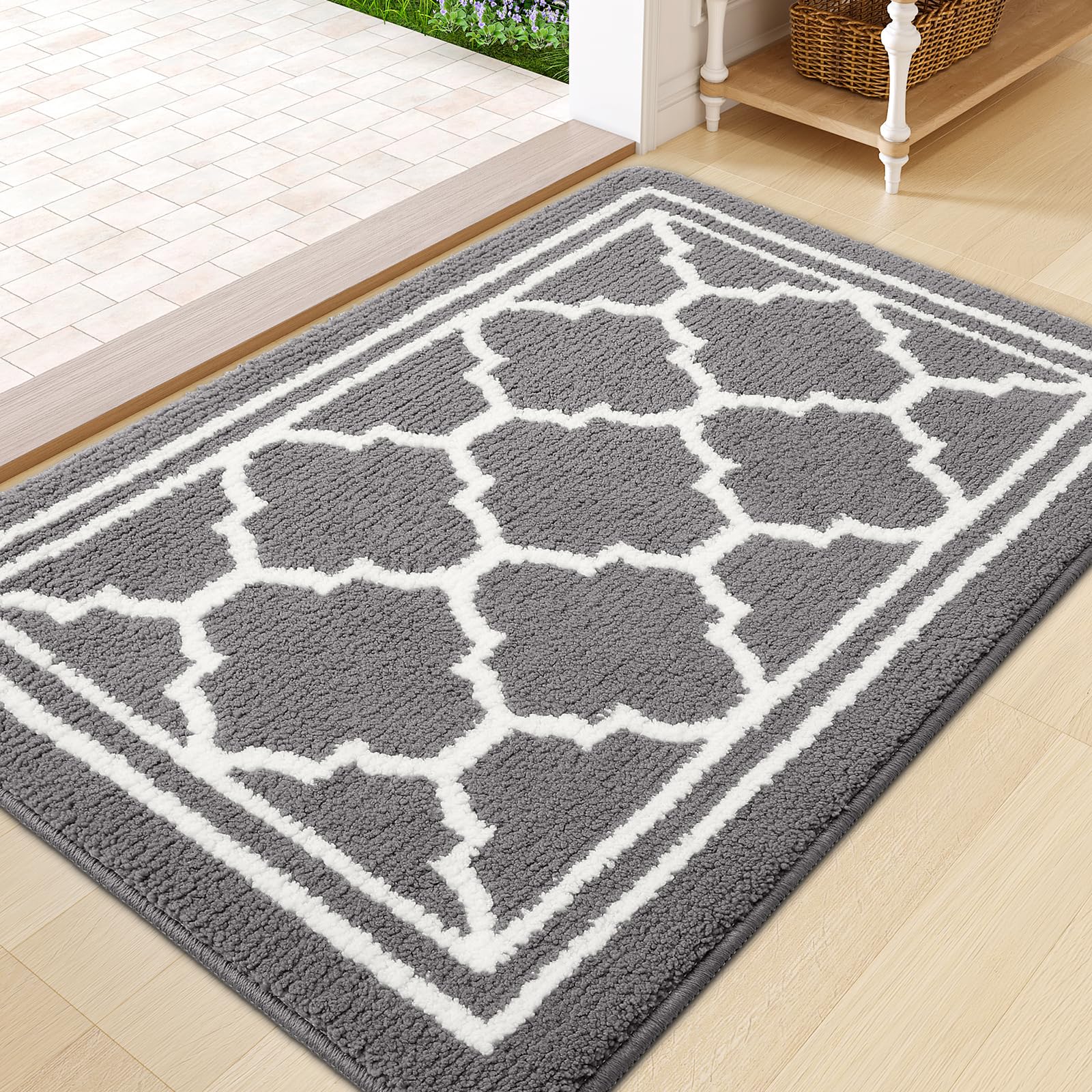 Colorxy Indoor Door Mat, Non-Slip Absorbent Resist Dirt Front Door Mat Indoor, Durable Low-Profile Door Mats Indoor, Washable Winter Entrance Mat Indoor, 32"x20", Grey