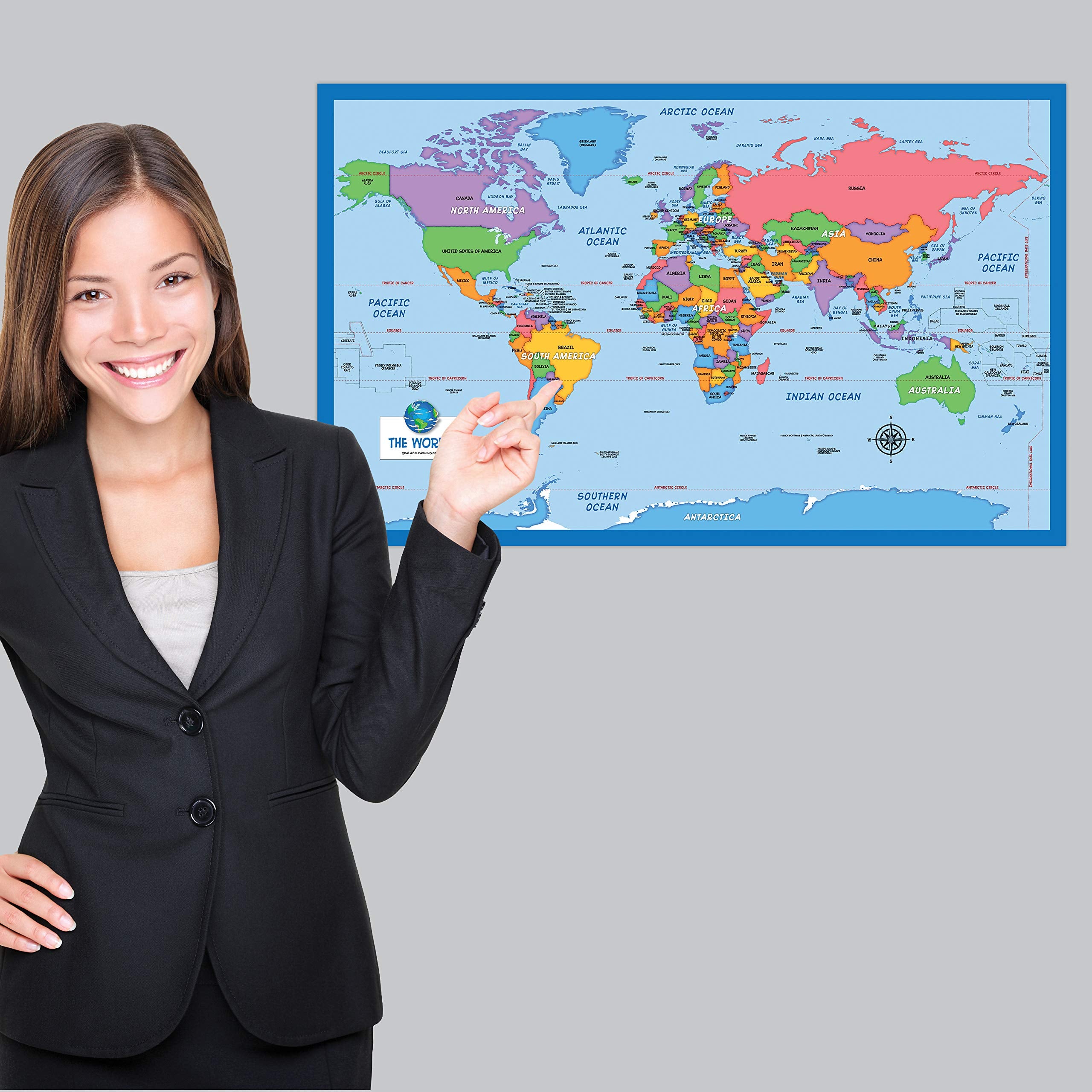 2 Pack - World Map for Kids + Blue Ocean World Map (LAMINATED, 18" x 29")