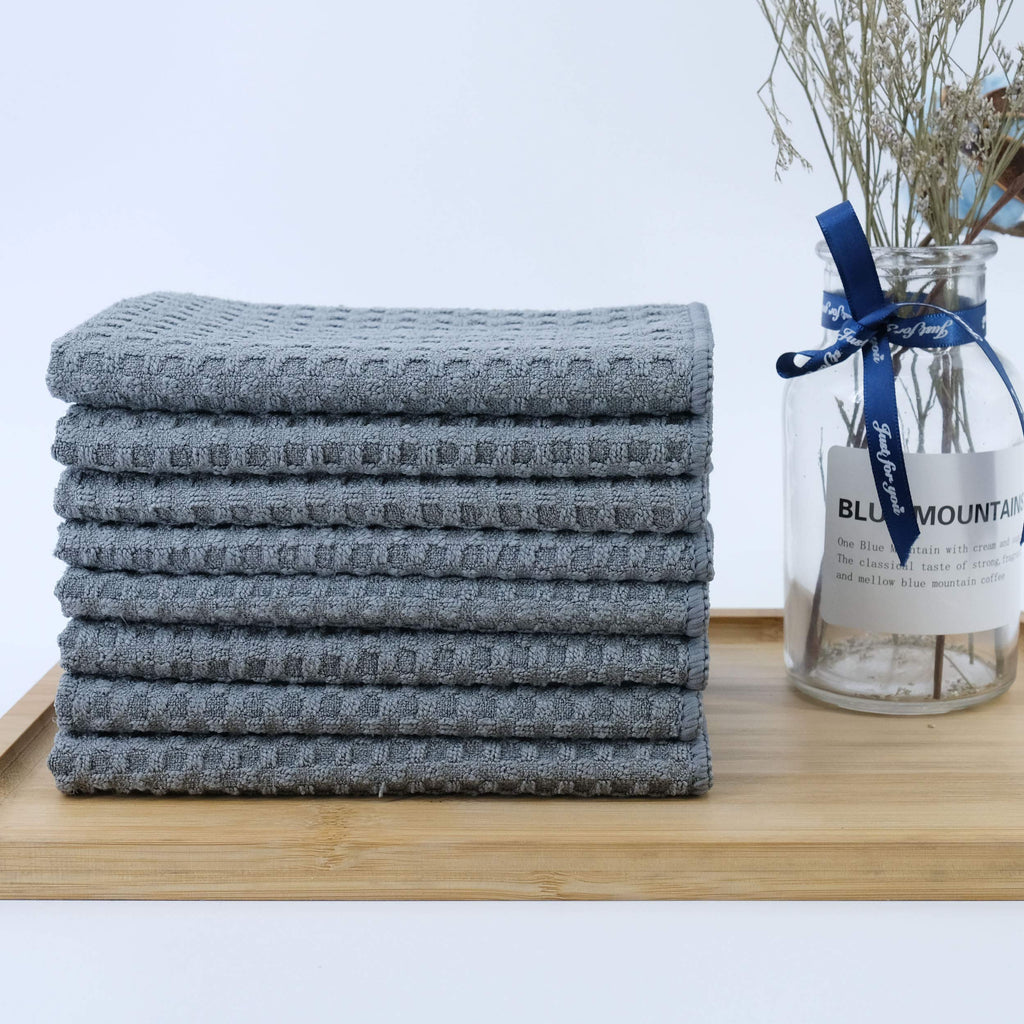 Polyte Ultra Premium Microfiber Kitchen Dish Hand Towel Waffle Weave, 8 Pack (12x12 in, Grey)