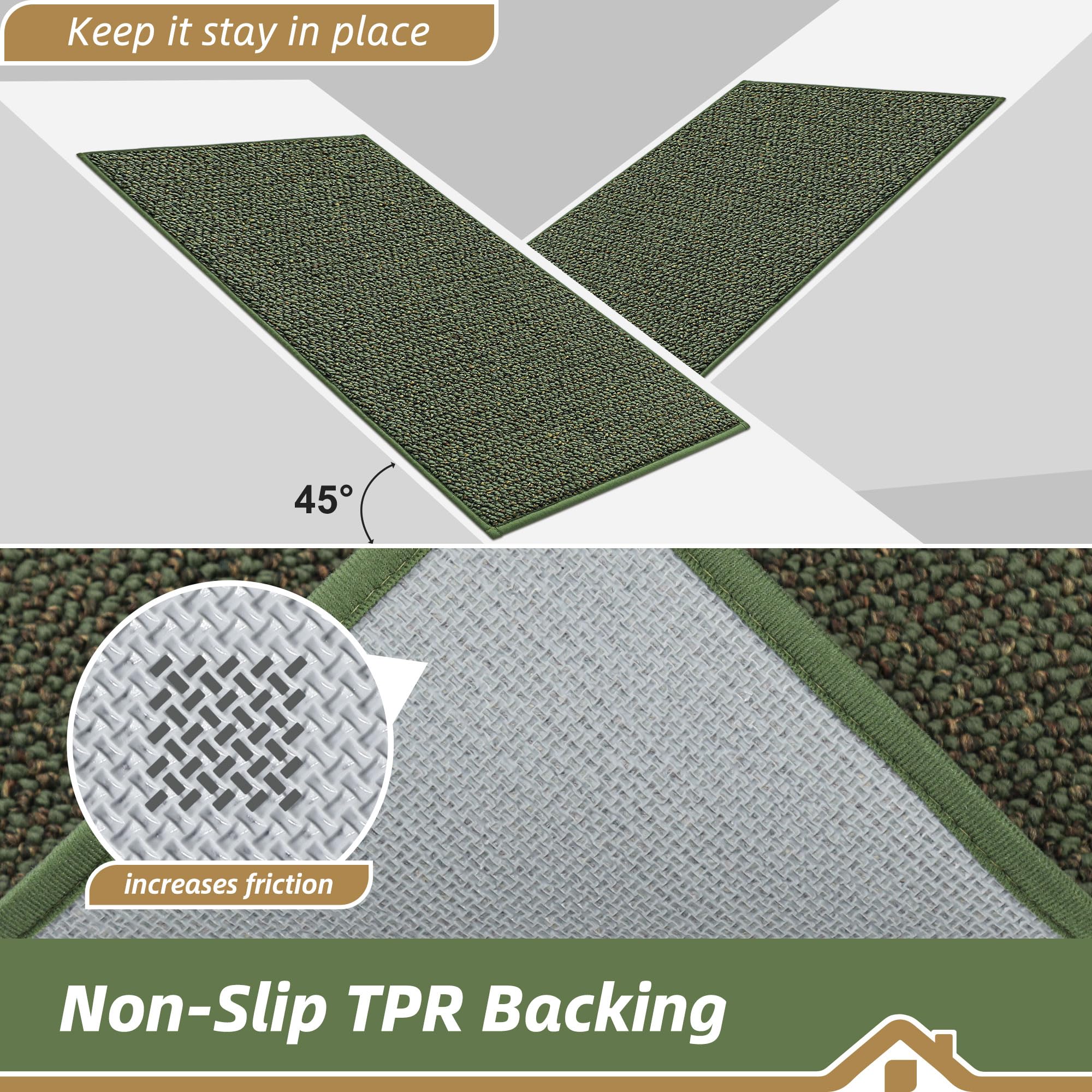 BEQHAUSE Dirt Trapper Door Mat 20" x 32", Non-Slip Washable Doormats Entrance Mat, Dirt Resistant and Absorbent Welcome Mat, Low Profile Floor Mats for Front Back Door and Entryway, Green