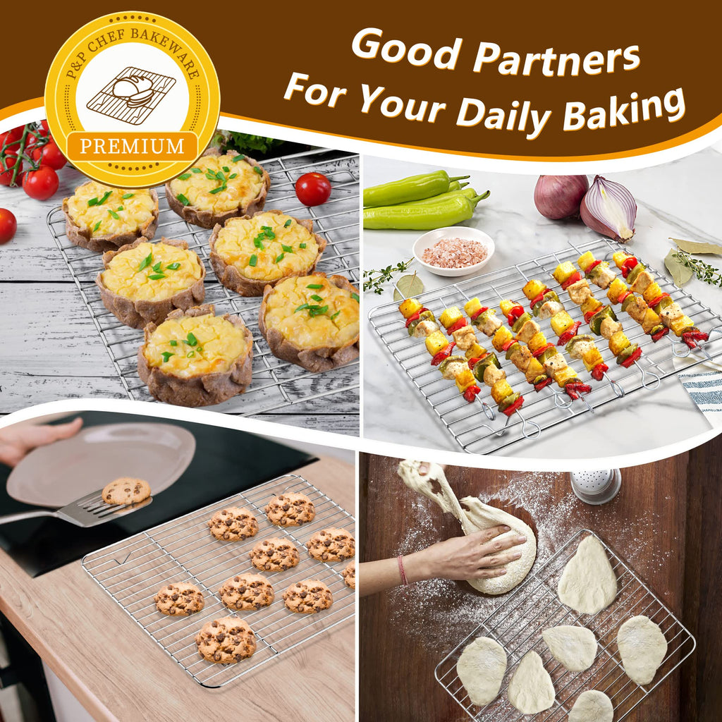 Toaster Oven Pan and Rack Set, P&P CHEF Toaster Oven Tray with Broiler Rack, Rectangle 12.5’’x9.7’’x1’’, Non Toxic & Healthy, Heavy Duty & Rust Free - Dishwasher Safe