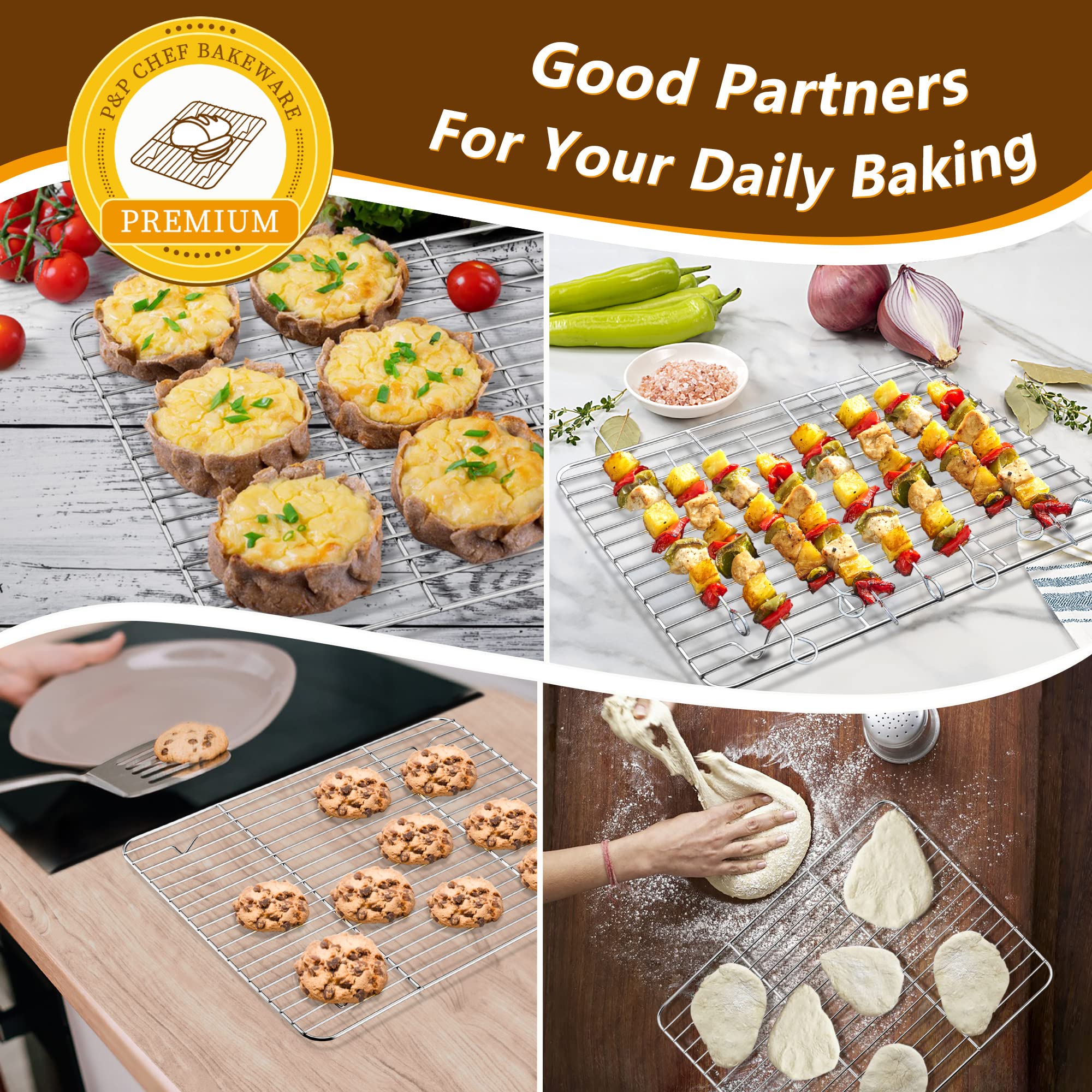 Toaster Oven Pan and Rack Set, P&P CHEF Toaster Oven Tray with Broiler Rack, Rectangle 12.5’’x9.7’’x1’’, Non Toxic & Healthy, Heavy Duty & Rust Free - Dishwasher Safe
