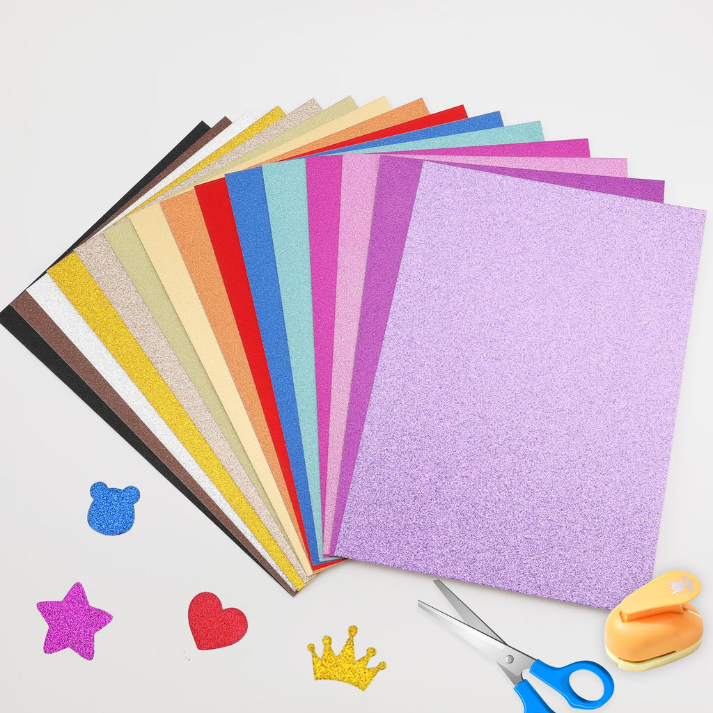 100 Sheets Glitter Cardstock, 15 Colors 250gsm/92lb Cardstock for Cricut, Crafts and DIY Projects, A4 No-Shed Sparkly Glitter Paper for Card Making