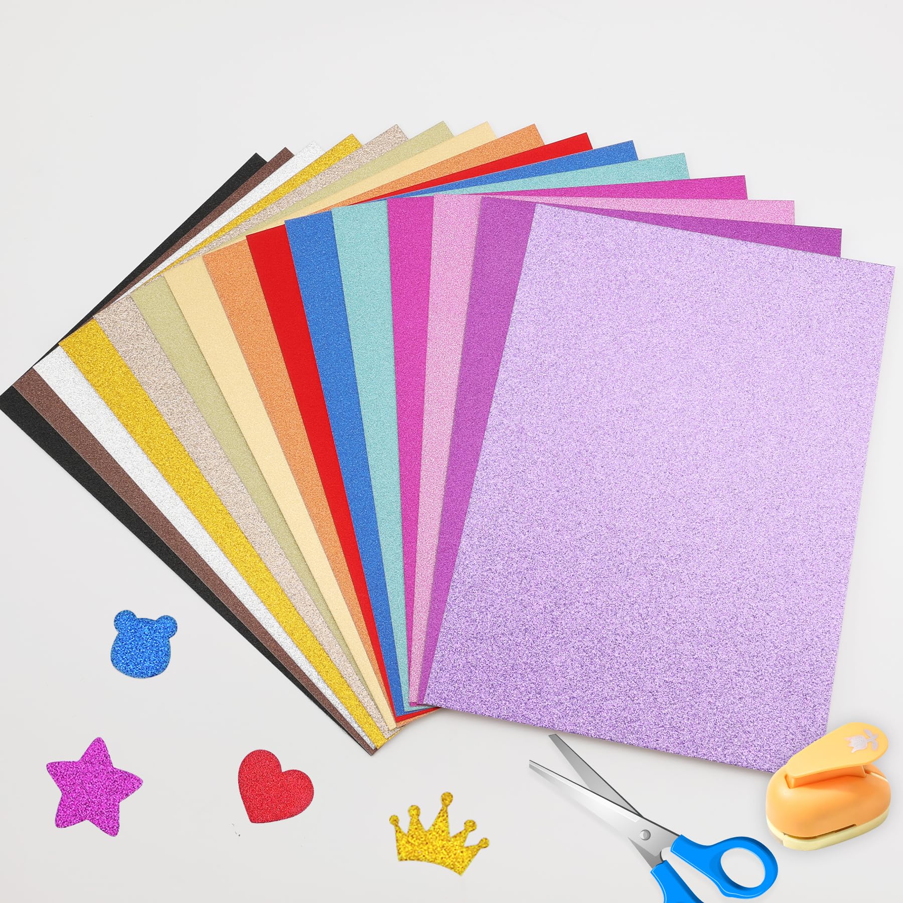 100 Sheets Glitter Cardstock, 15 Colors 250gsm/92lb Cardstock for Cricut, Crafts and DIY Projects, A4 No-Shed Sparkly Glitter Paper for Card Making