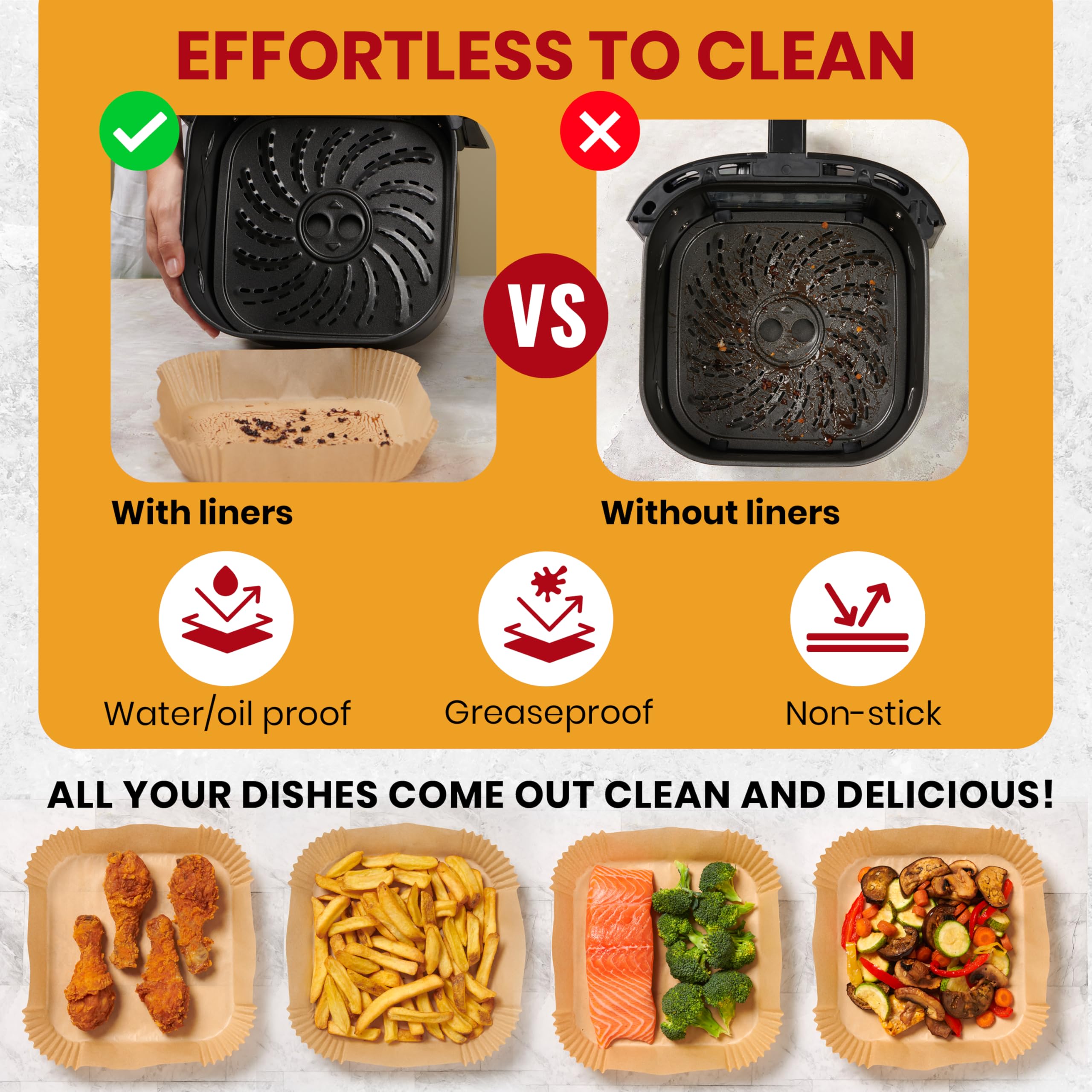 Air Fryer Liners, 125Pcs Disposable Parchment Paper Liners – Non-Stick and Oil Proof for Easy Cleanup – 8” Square for 5-8 qt Basket by Baker's Signature