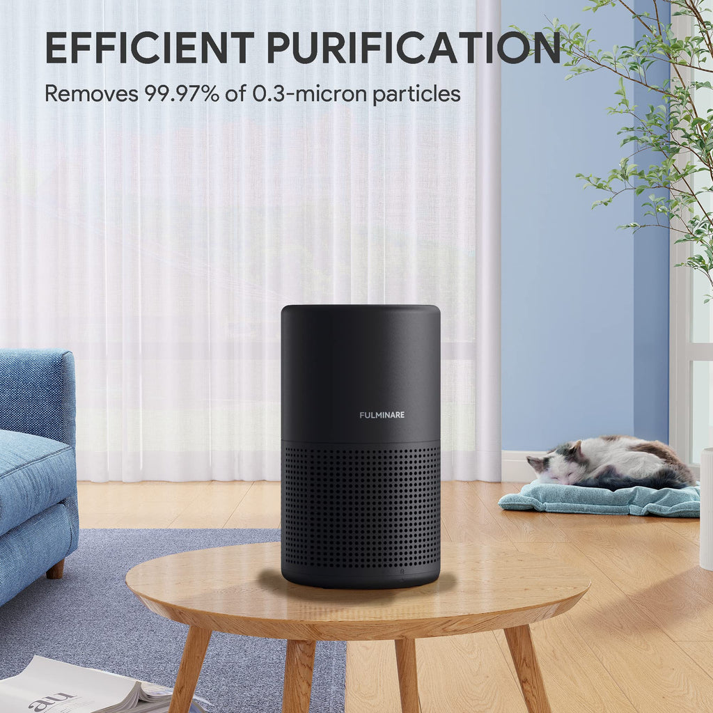 FULMINARE Air Purifiers for Bedroom H13 HEPA Air Purifier with LED Light, Timing Settings, 3 Speeds, Smart Portable Air Purifier for Home, Smoker, Remove 99.97% Dust (1 Pack Black)
