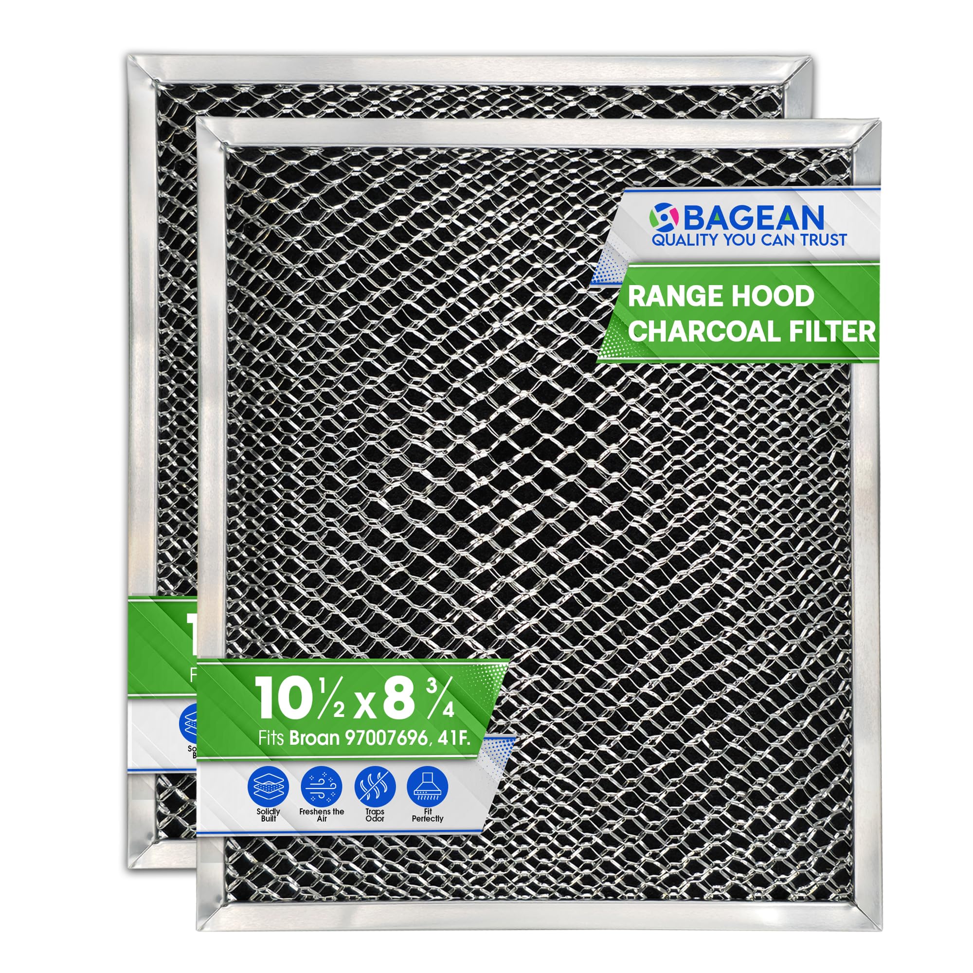 Stove Hood Vent Filter 10.5" x 8.8" 41F 97007696 Fit's Nutone & Broan Range Hood Filter Replacement for Ductless Exhaust Fan - Mesh Screen Filters Grease & Carbon Freshens Kitchen Oven Air (2-Pack)