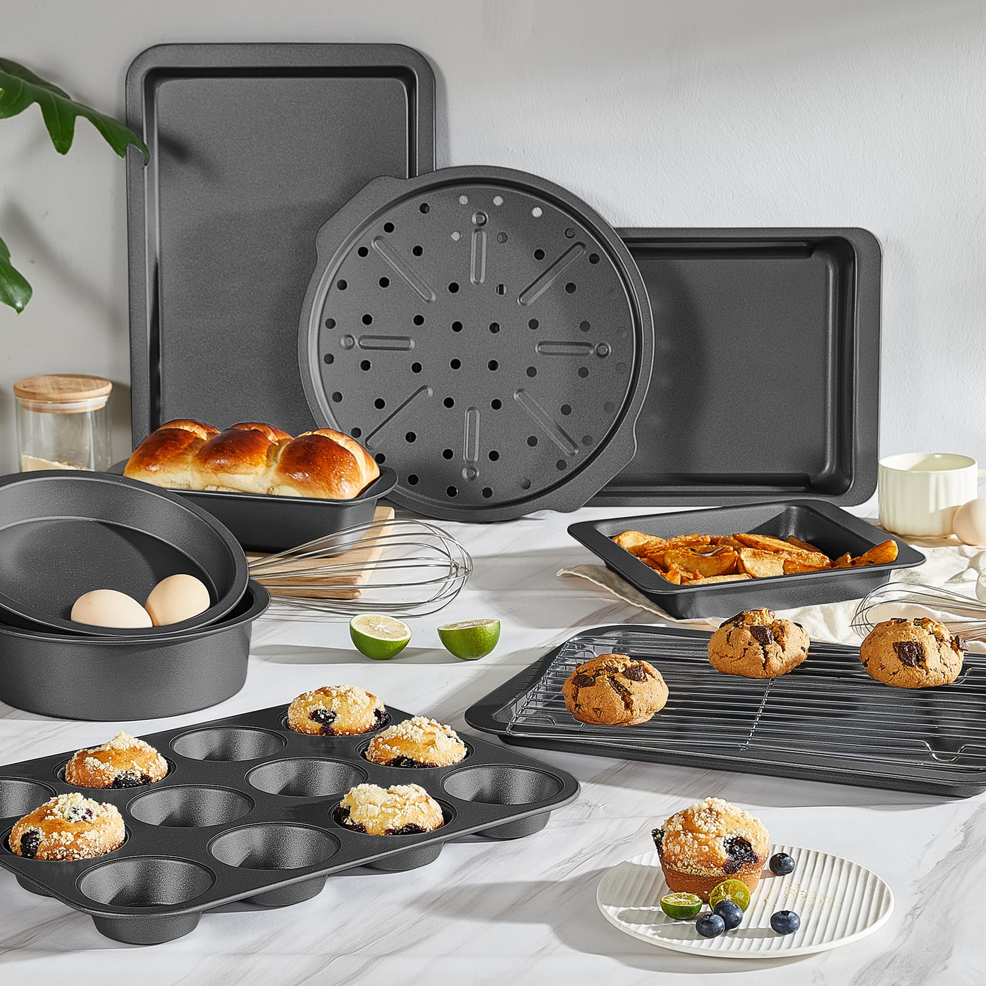 HONGBAKE Muffin Pan for Baking, Nonstick Cupcake Tin 12 Cup, 2 Pack Cup Cake Tray, Premium & Dishwasher Safe - Dark Grey