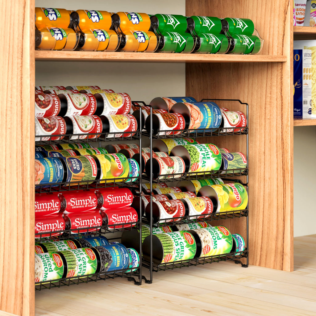 Simple Houseware 2 Tier Stackable Can Rack Organizer for Pantry Storage, 2 Pack, Black