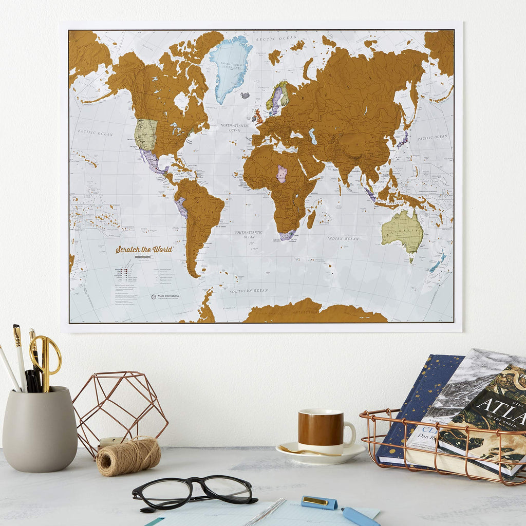 Scratch Off Map of The World Poster - Travel Gift + Bonus Canada Scratch Poster - Maps International - 50 Years of Map Making - Cartographic Detail Featuring Country & State Borders