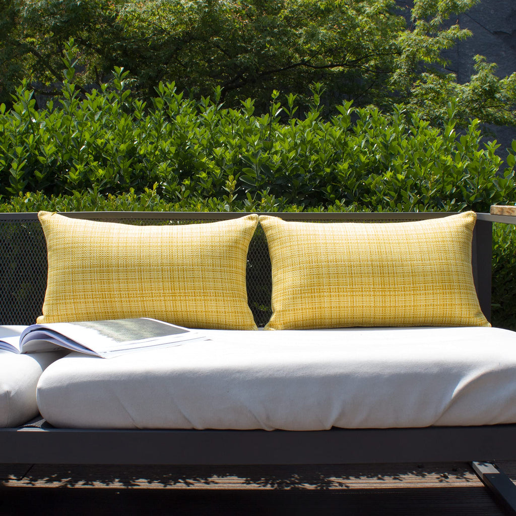 Kevin Textile Pack of 2 Decorative Outdoor Waterproof Throw Pillow Covers Lumbar Pillowcases Modern Cushion Cases for Patio Couch Bench 12 x 20 Inch Yellow