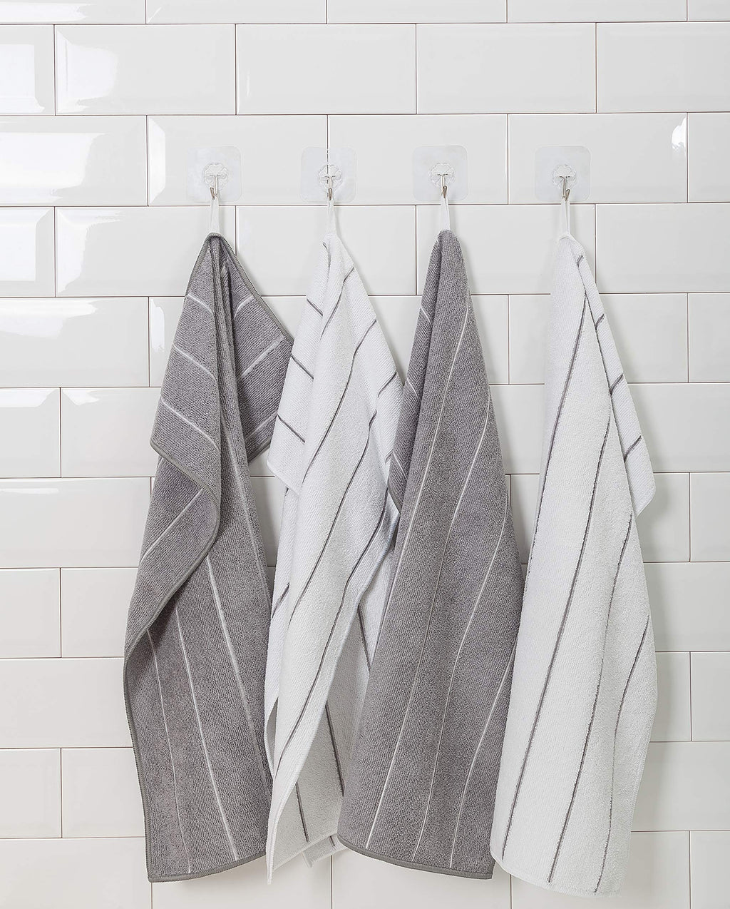 Microfiber Kitchen Towels - Super Absorbent, Soft and Solid Color Dish Towels, 8 Pack (Stripe Designed Grey and White Colors), 26 x 18 Inch (Grey)