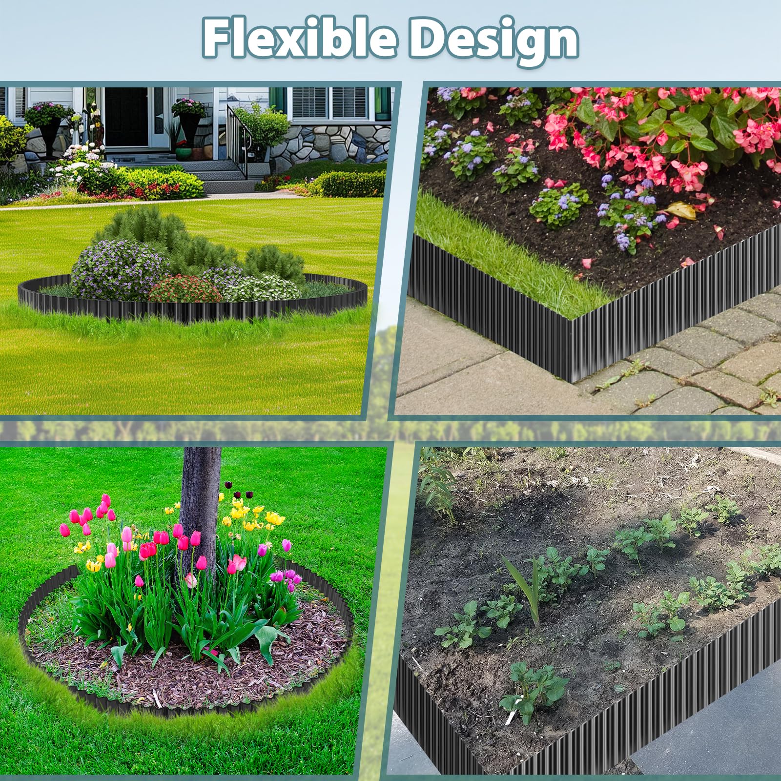 Ouditon Used for DIY Metal Ripple Landscape Edging, Sturdy and Durable Garden Edging Border, Lawn and Tree Surround Fence Design (Black, 6"×20 Ft)