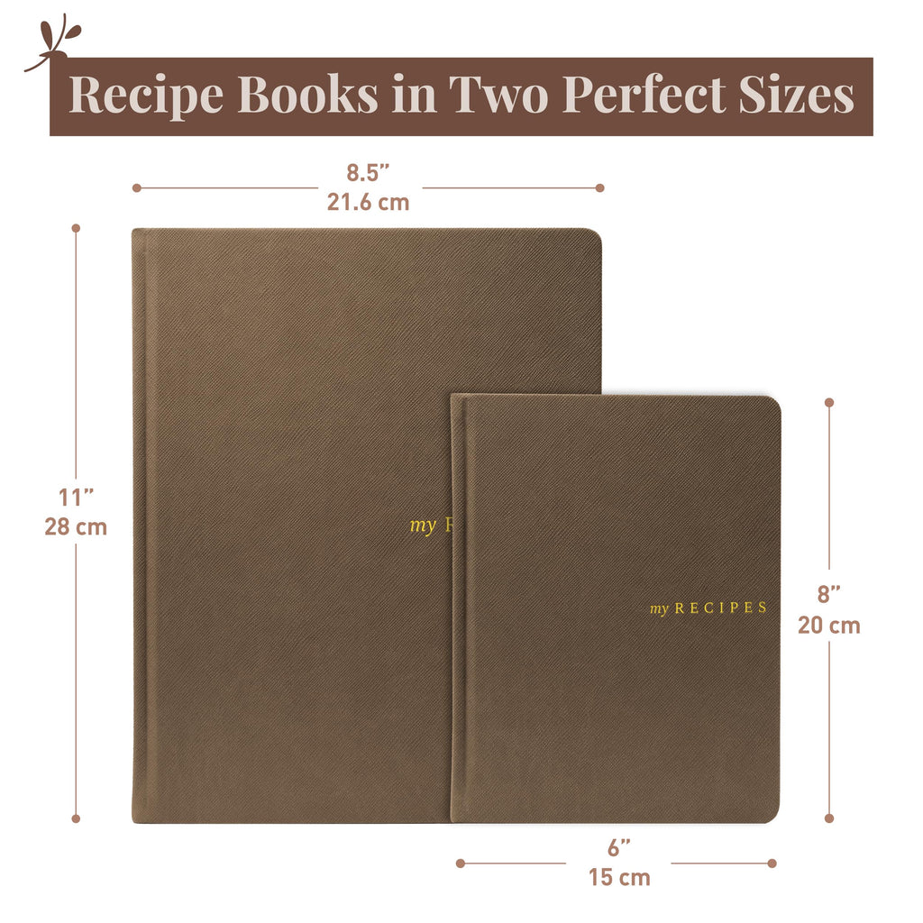 Rileys Blank recipe books to write in your own recipes 21,6 x 28 cm, Hardcover recipe journal for own recipes with conversion chart, notebook journal for handwritten food diary, 120 pages (Brown)