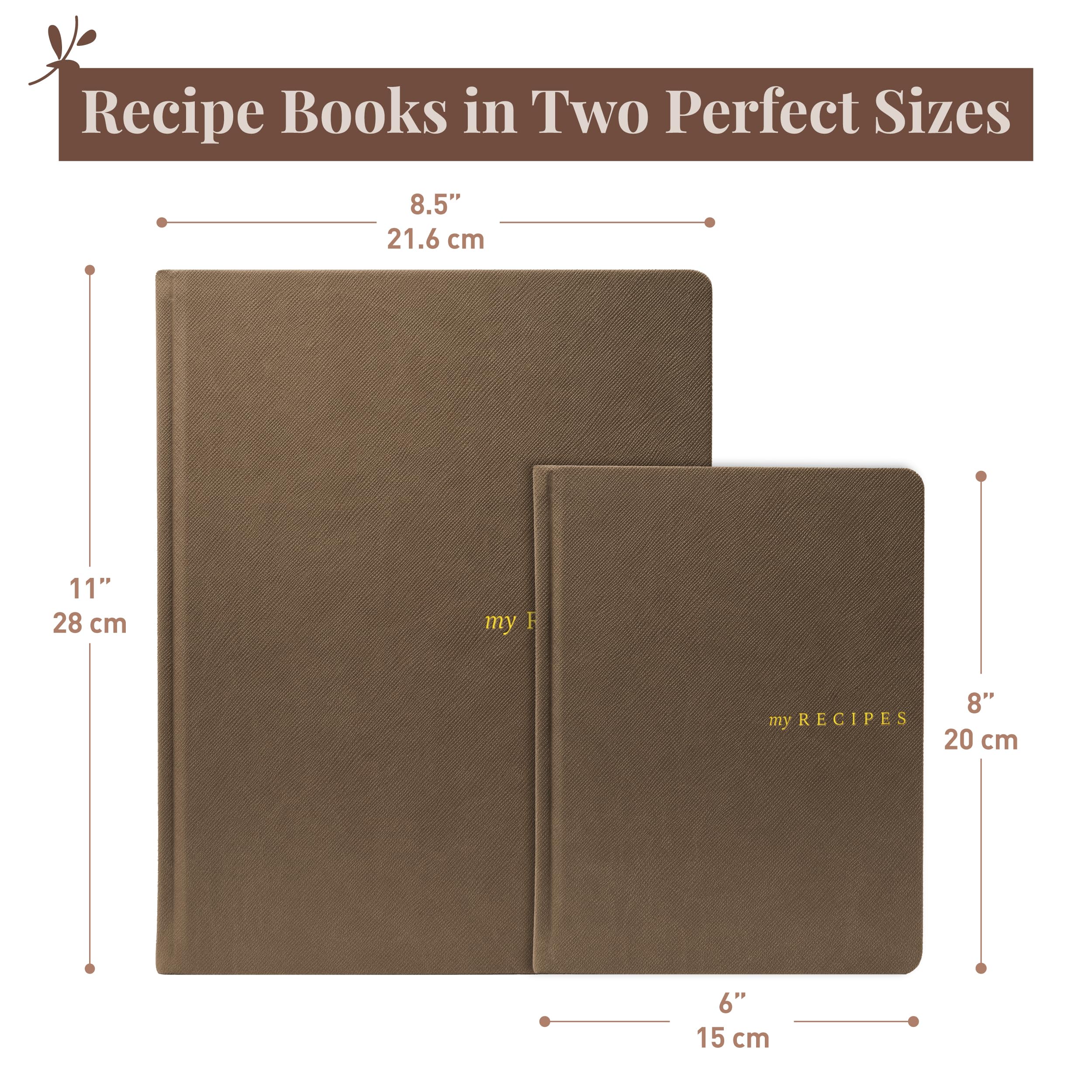 Rileys Blank recipe books to write in your own recipes 21,6 x 28 cm, Hardcover recipe journal for own recipes with conversion chart, notebook journal for handwritten food diary, 120 pages (Brown)