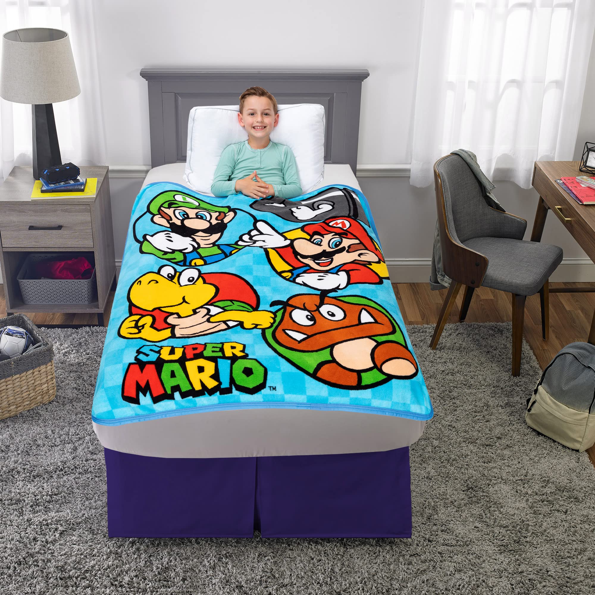 Nintendo Super Mario Kids Bedding Super Soft Micro Raschel Throw, 46 in x 60 in, by Franco (Packaging may vary)