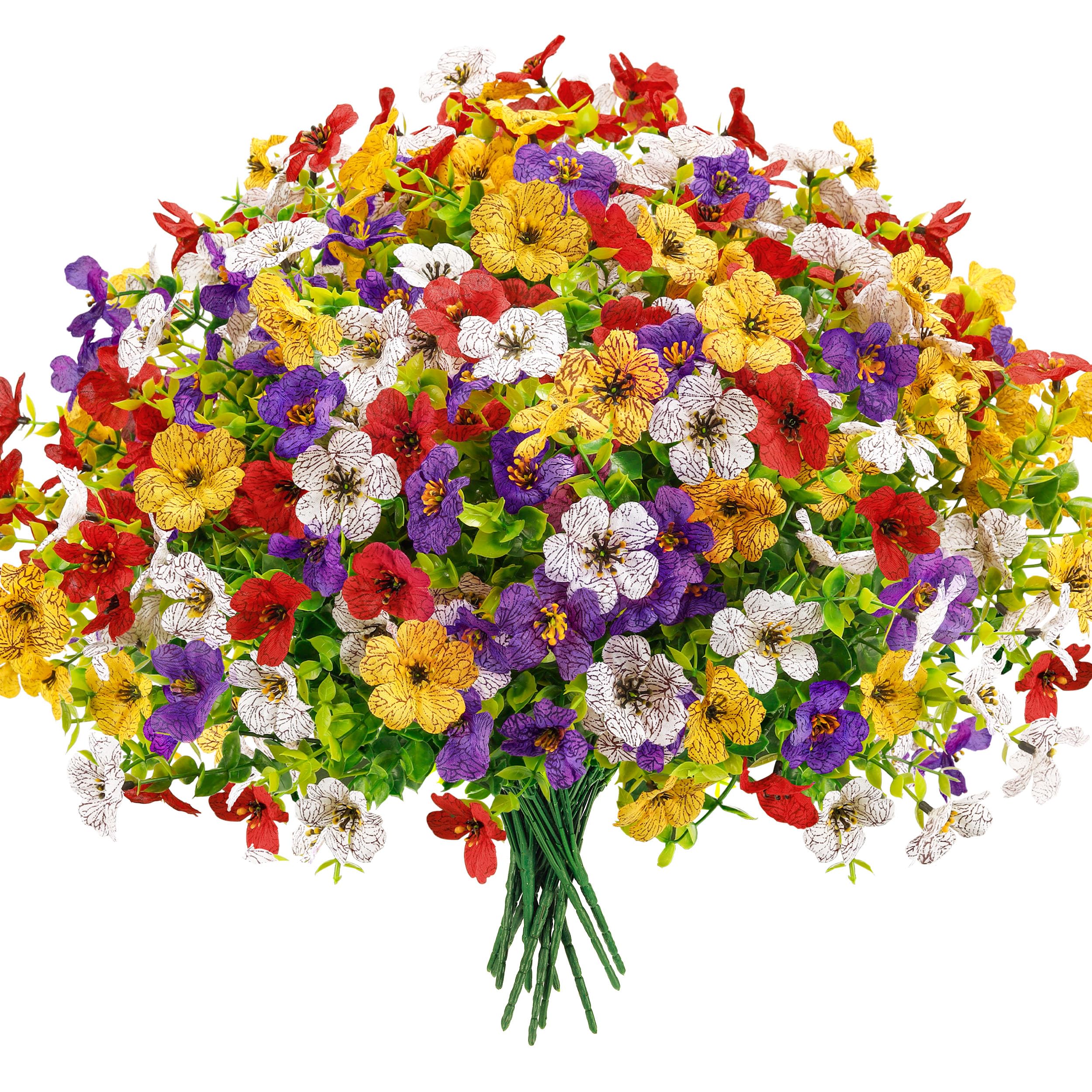 Der Rose 12 Bundles Fake Flowers, Artificial Flowers for Outdoors UV Resistant Colorful Silk Floral Stems for Garden Porch Patio Balcony Decor