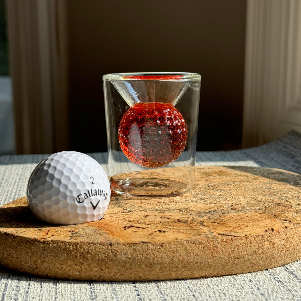 Golf Ball Shot Glass Set Funny Handmade Golf Gifts for Men - 2 oz Double Walled Glasses with 3D Shape Golf Ball Inside for Tequila, Scotch, Whiskey, Bourbon, and Cocktail (4)