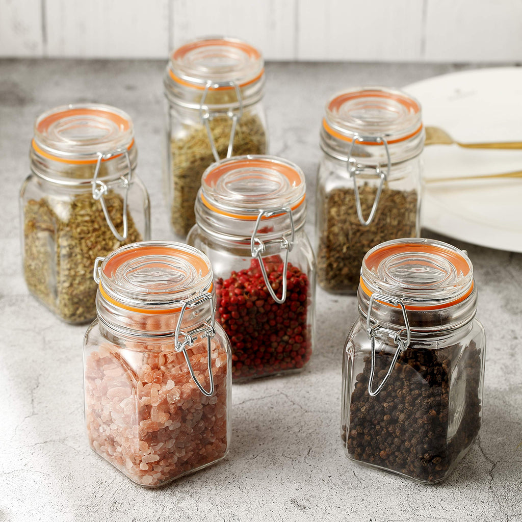 Gala Houseware Airtight Clear Glass Jars with Bail and Trigger Latch Seal Dishwasher Safe, Set of 6, Volume 9.6 oz, Perfect for Home Canning, Pickling, Preserving, and Reusable food storage