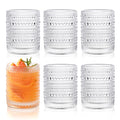KMIGRUAN Hobnail Drinking Glasses Set of 6,12oz Vintage Glassware Embossed Vintage Water Cups Cocktail Glasses Juice Glasses