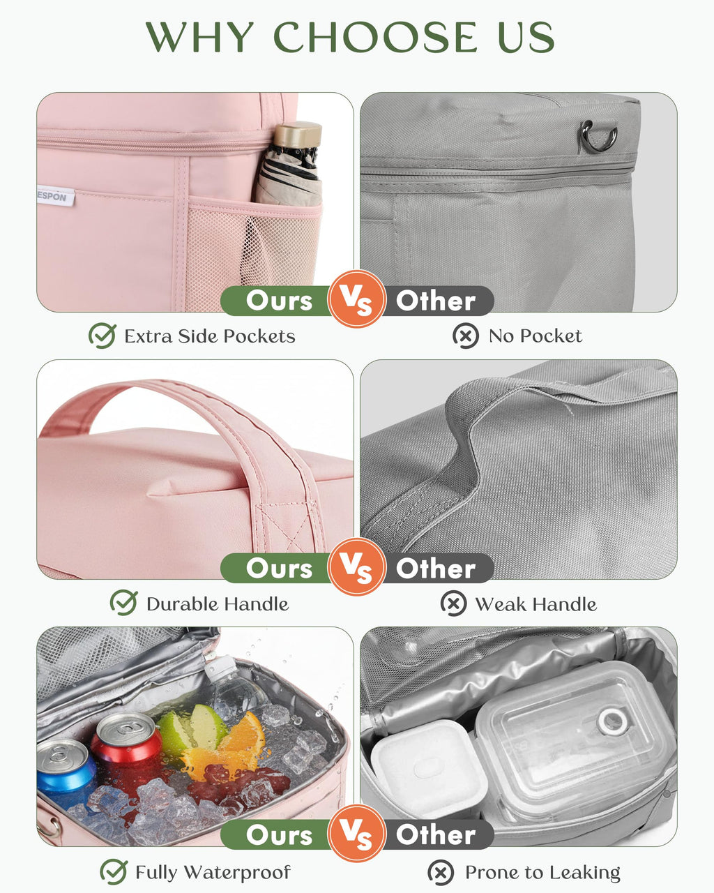 HOMESPON Lunch Box for Women Men - Insulated Lunch Bag Waterproof Lightweight Cooler Bag for Work, Picnic, Travel (Medium, Pink)