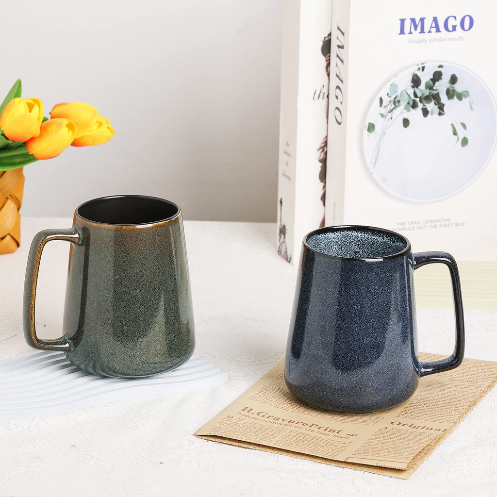 Large Ceramics Coffee Mugs,24 OZ,Large Handle Design,Extra Large Tea and Coffee Cup for Office and Home，Microwave and Dishwasher Safe(Color:24 oz Green).