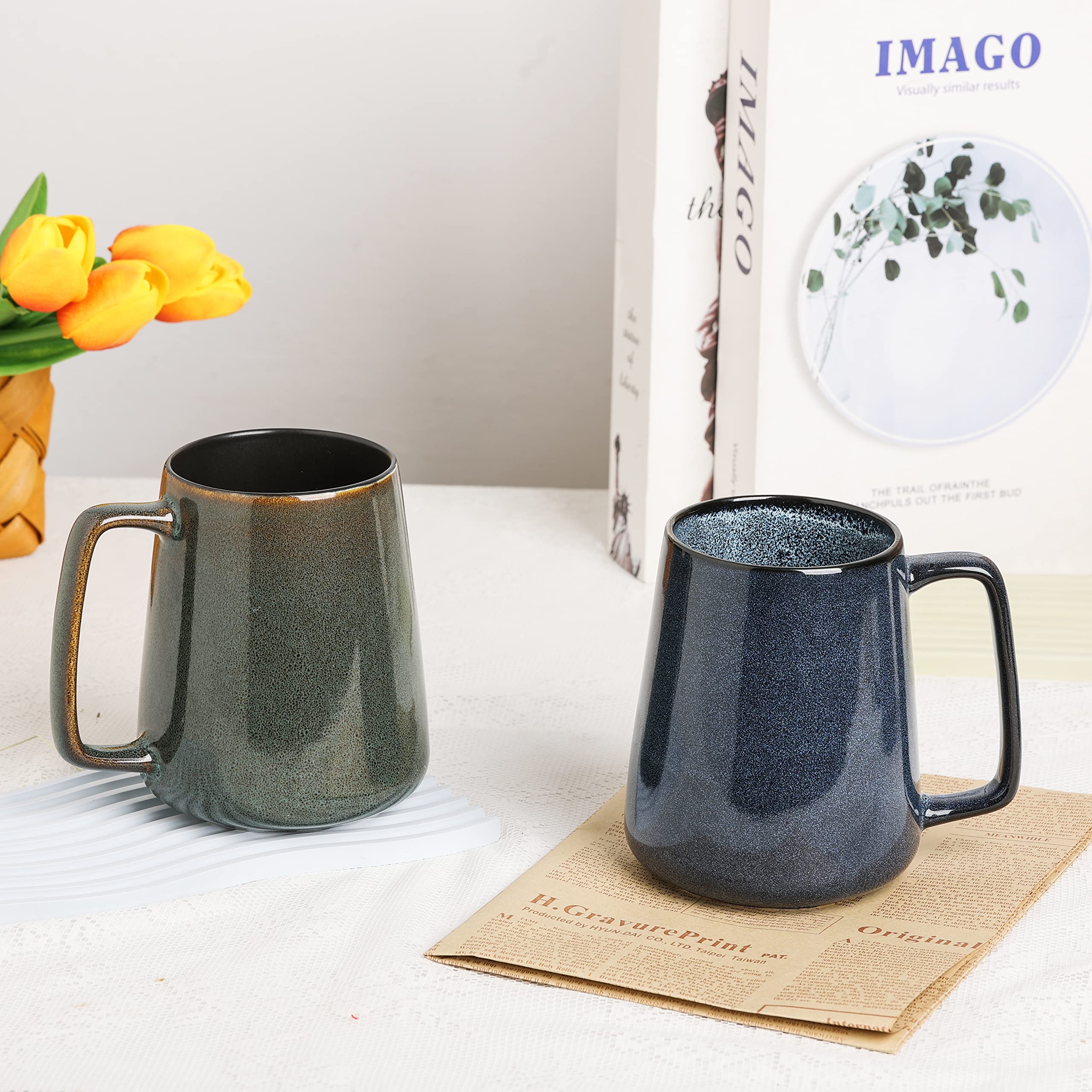 Large Ceramics Coffee Mugs,24 OZ,Large Handle Design,Extra Large Tea and Coffee Cup for Office and Home，Microwave and Dishwasher Safe(Color:24 oz Green).