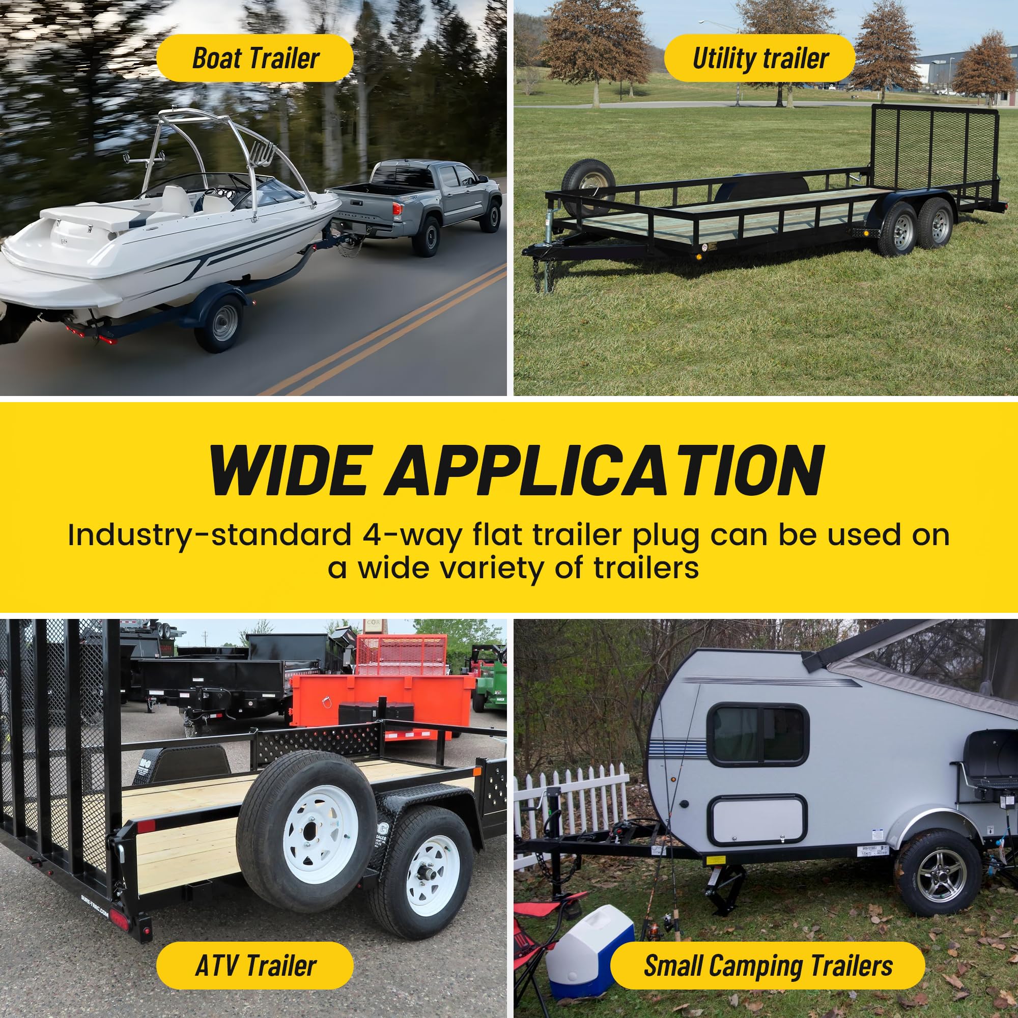 Oyviny 4 Pin 5 Wire Trailer Wiring Harness 18 Inches, 16AWG Pure Copper Wishbond Trailer Light Wiring for Utility Rewiring Both-Side Taillights 4 Way Flat Replacement Plug