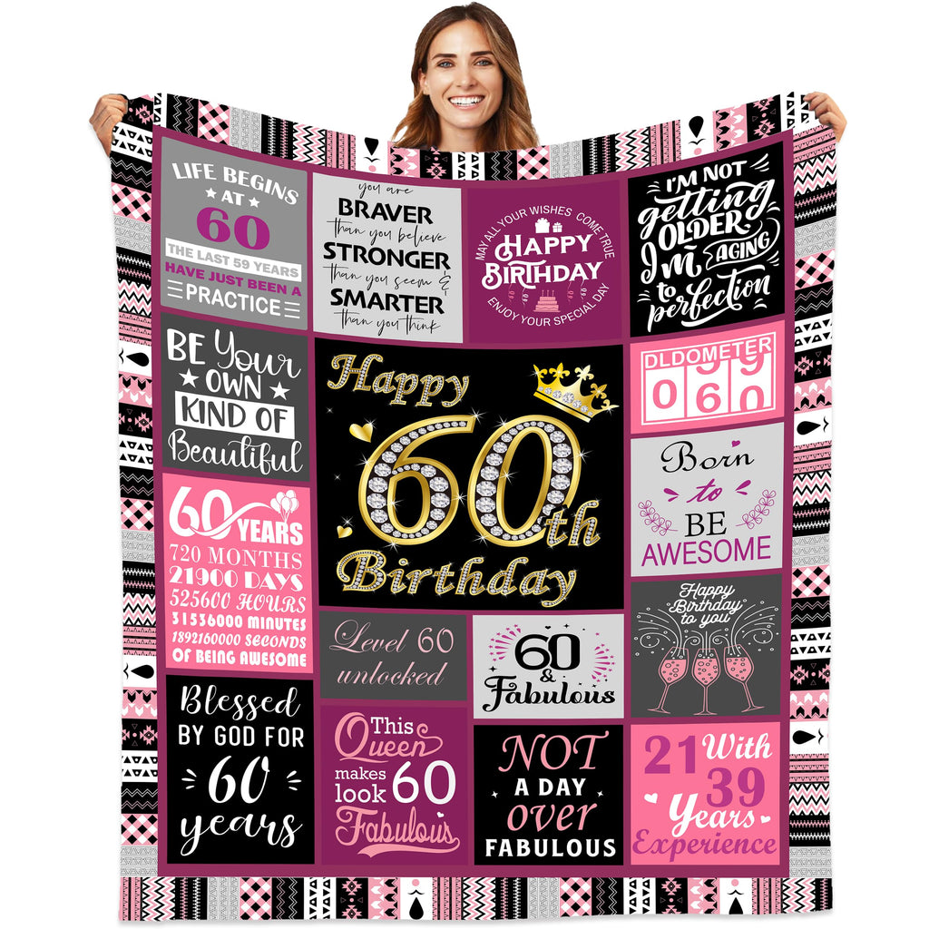 Shellspace 60th Birthday Gifts for Women, 1966 Happy Birthday Decorations for Women, 60 Year Old Unique Birthday Gift Ideas for Her Friend Mom Sister Grandma Wife, Soft Throw Blanket 60"X50"