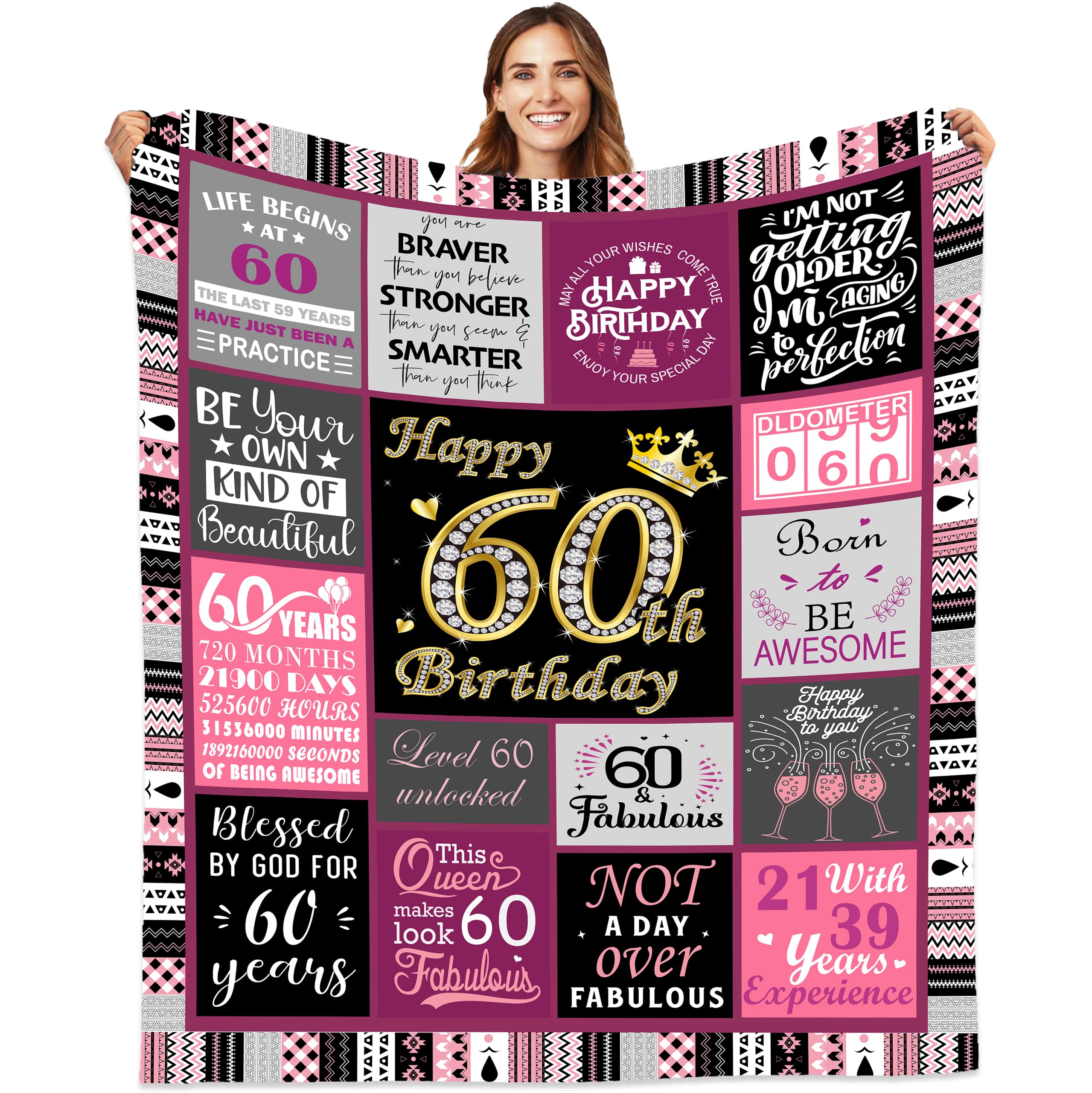 Shellspace 60th Birthday Gifts for Women, 1966 Happy Birthday Decorations for Women, 60 Year Old Unique Birthday Gift Ideas for Her Friend Mom Sister Grandma Wife, Soft Throw Blanket 60"X50"