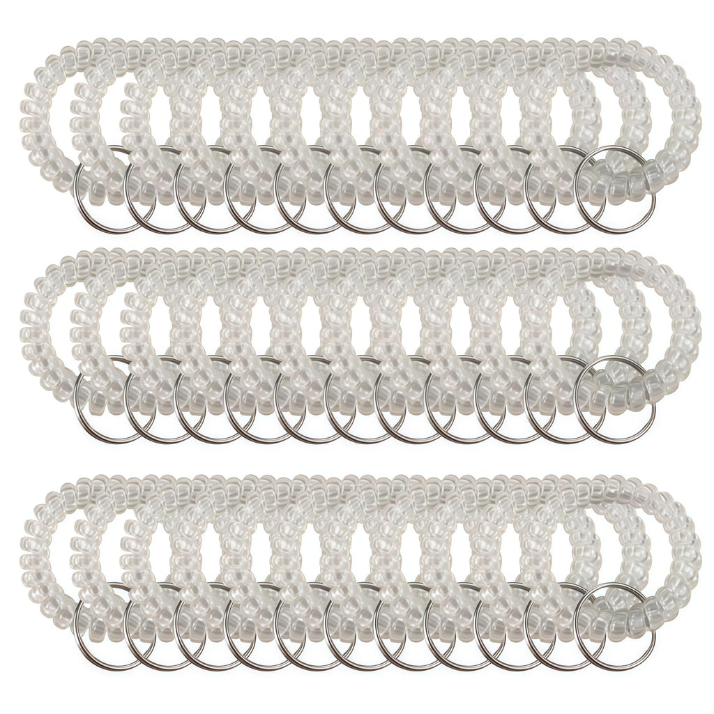 Loopunk 50 pcs Wristband Keychains, Plastic Coil Stretch Elastic Spring Spiral Bracelet Key Ring for Gym Pool ID Badge for Keychain Pet Luggage Bag(transparent)