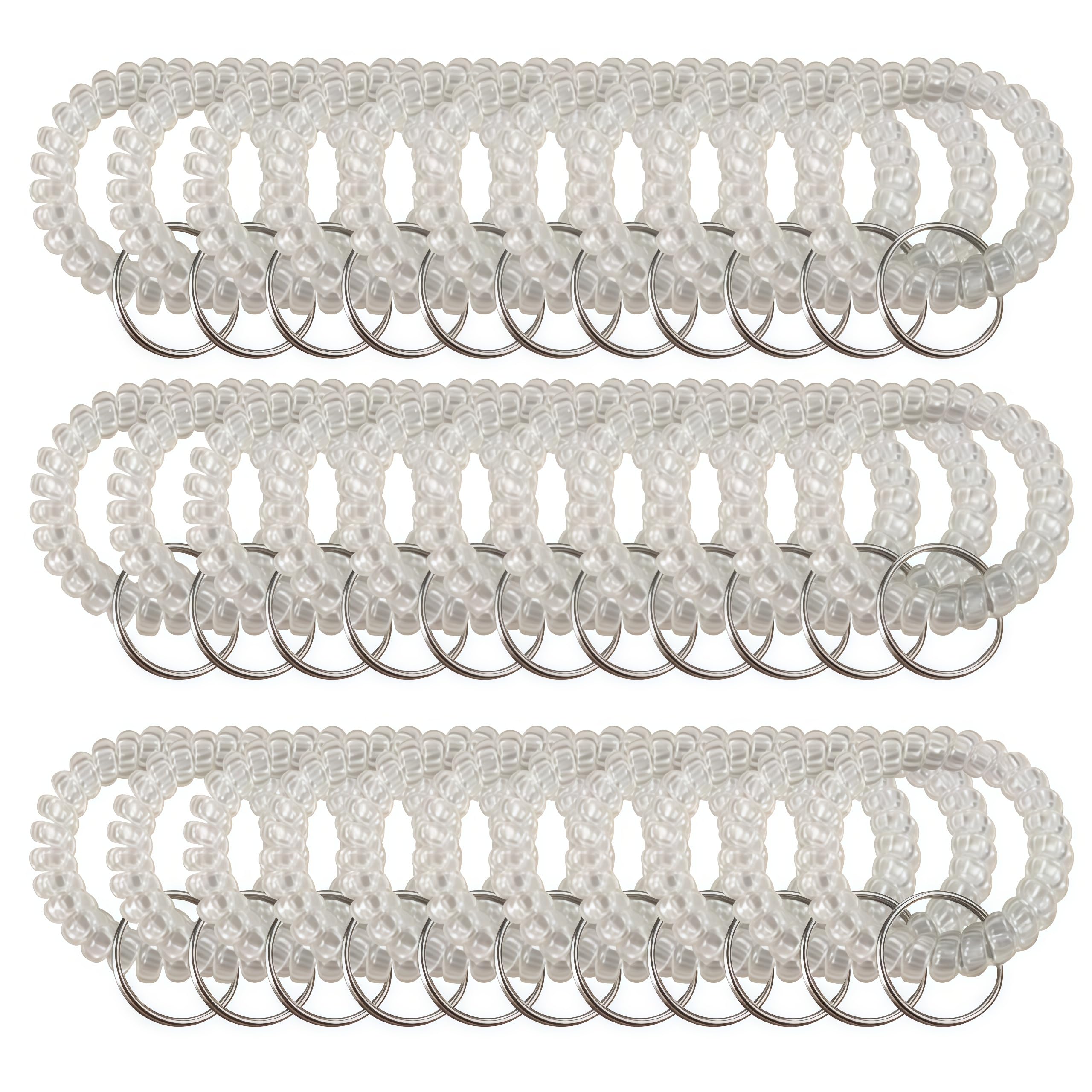Loopunk 50 pcs Wristband Keychains, Plastic Coil Stretch Elastic Spring Spiral Bracelet Key Ring for Gym Pool ID Badge for Keychain Pet Luggage Bag(transparent)
