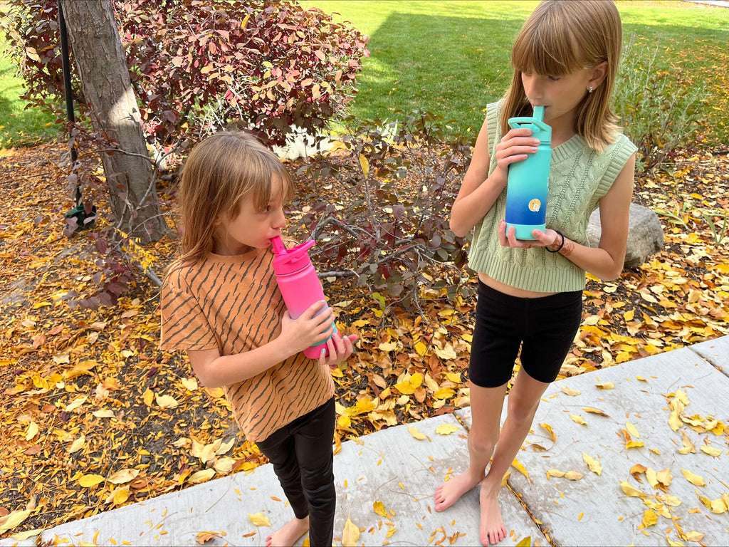 mininoo Girls Kids Water Bottle for School, 16oz Stainless Steel Insulated Water Bottle with Straw Lid (Purple/Pink)